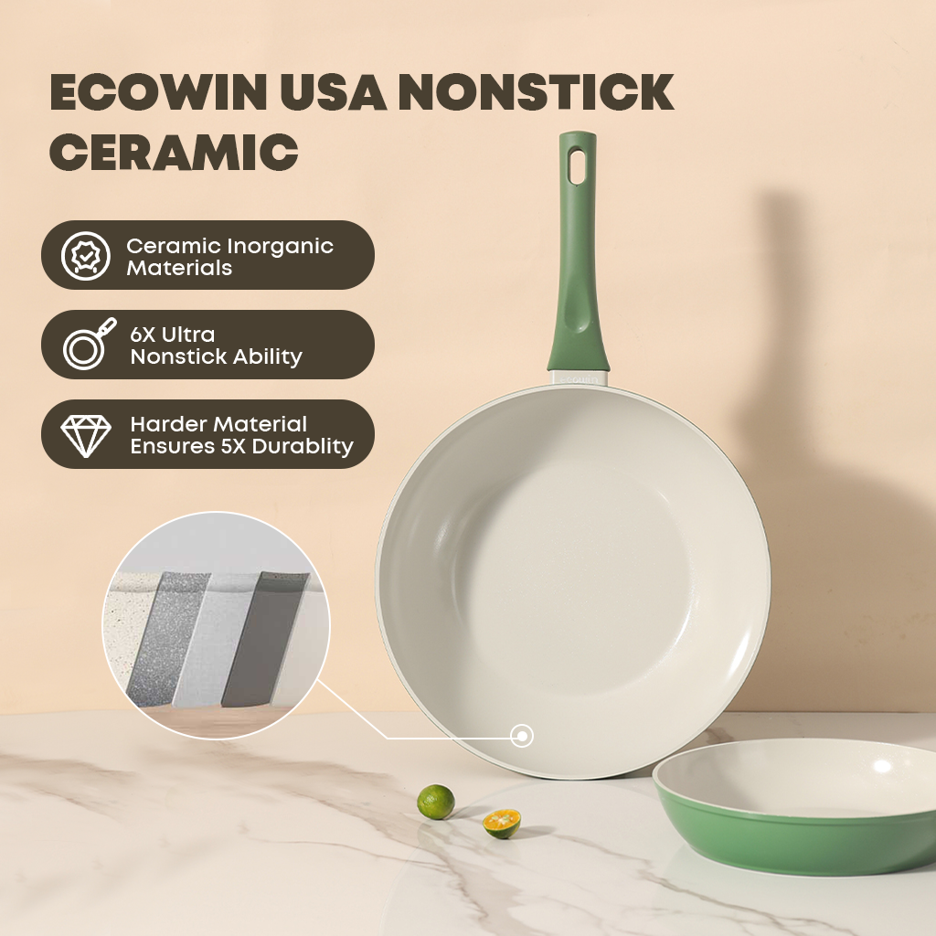 Ecowin 30cm Nonstick Ceramic Rock Stir-Fry Pan Wok with lid No PFAS ...