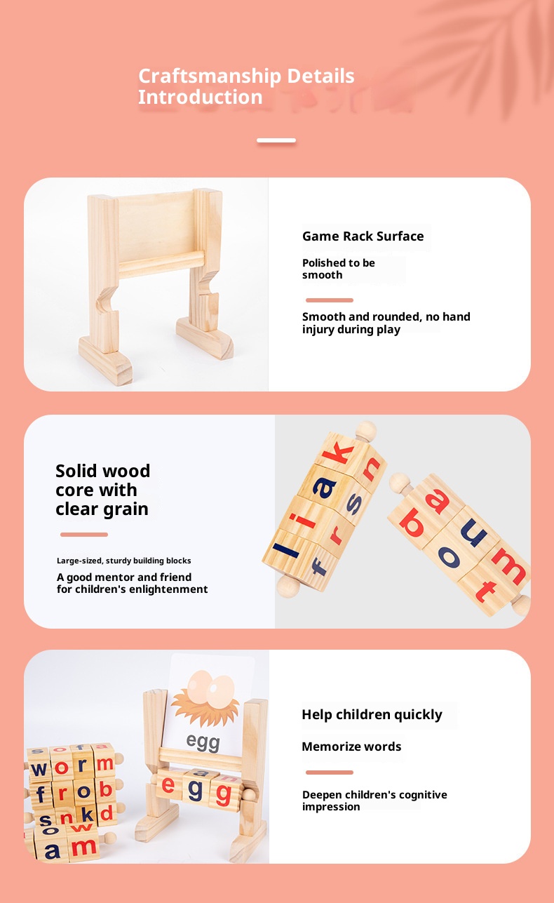 Treeyear Wooden Reading Blocks Short Vowel Rods Spelling Games Sight ...