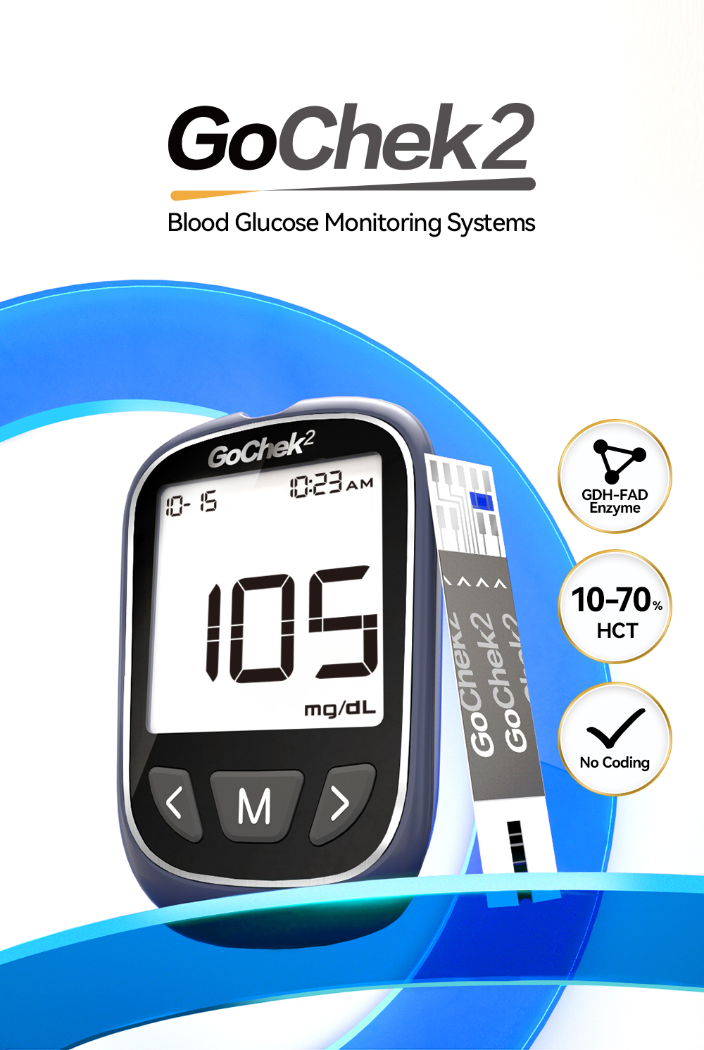 MicroTech Gochek2 Blood Glucose Meter Blood Sugar Monitor with 10/60 ...
