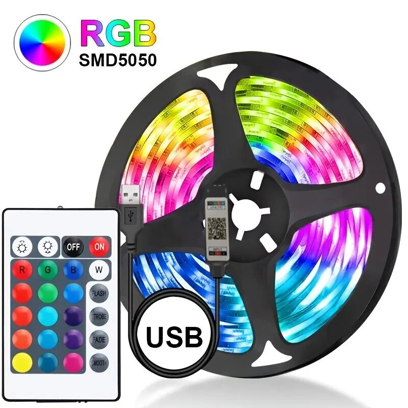 USB RGB Led Light Strip SMD5050 DC5V With 24Key Remote For TV Backlight ...