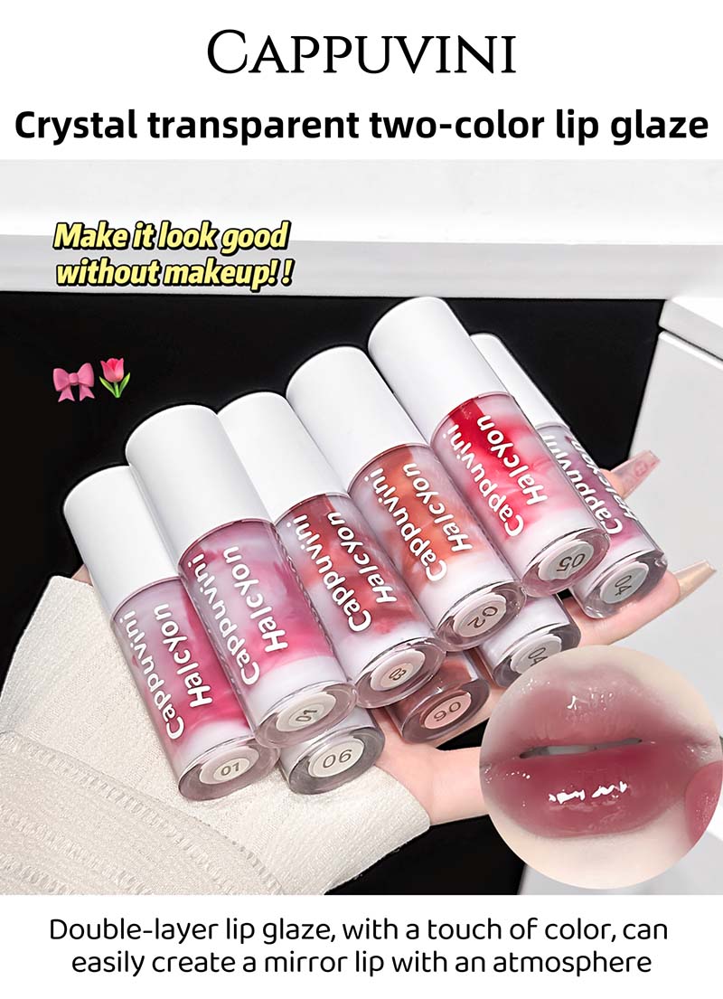 CAPPUVINI Crystal clear two-color lip glaze is waterproof and sweat ...
