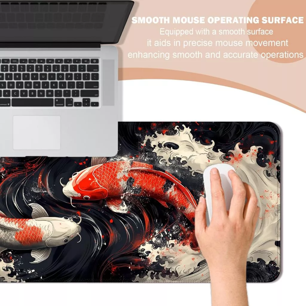 RAIKU X69 Extended Large Mouse Pad, Japanese Koi Fish & Yin-Yang Design ...