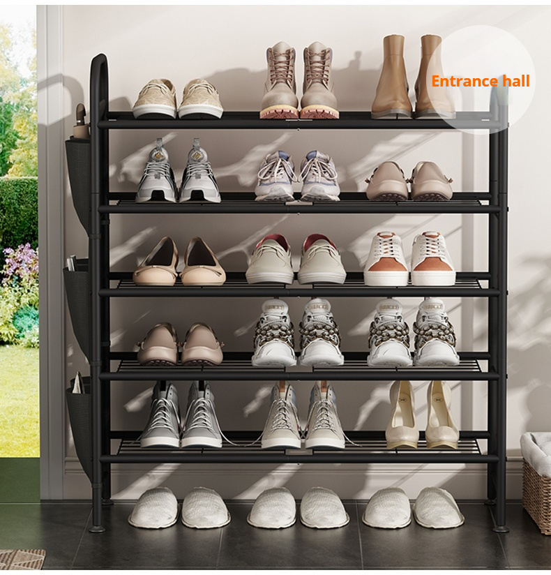Metal Shoe Rack 3-Layer Storage Rack Shoe Cabinet With Side Pockets ...
