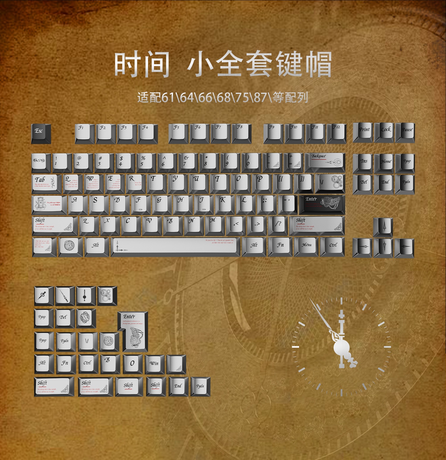 Time Metal Personalized Silver PBT Texture Keycaps Mechanical Keyboard ...