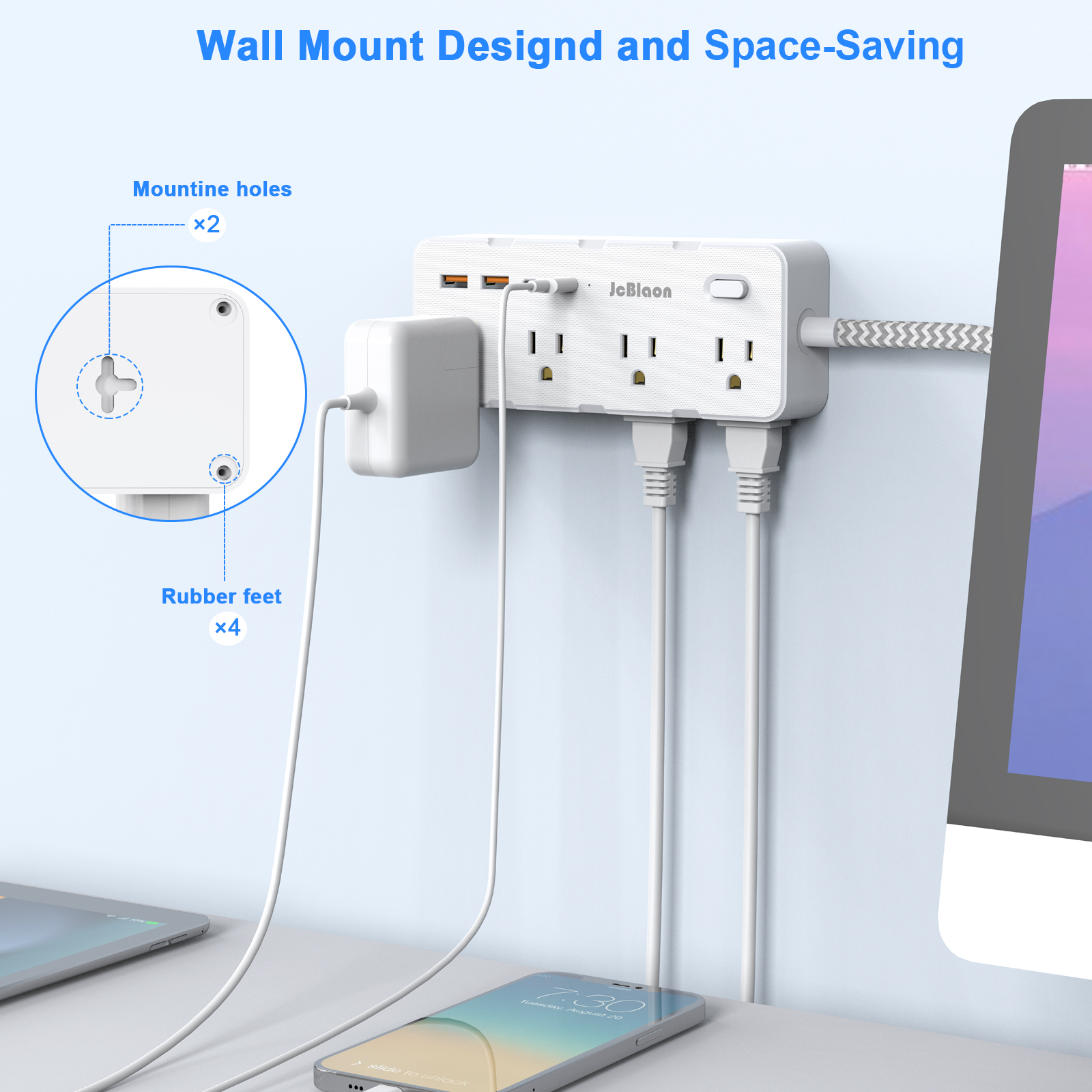 Power Strip Multi Plug Outlet Adapter Surge Protector with 8 Widely ...
