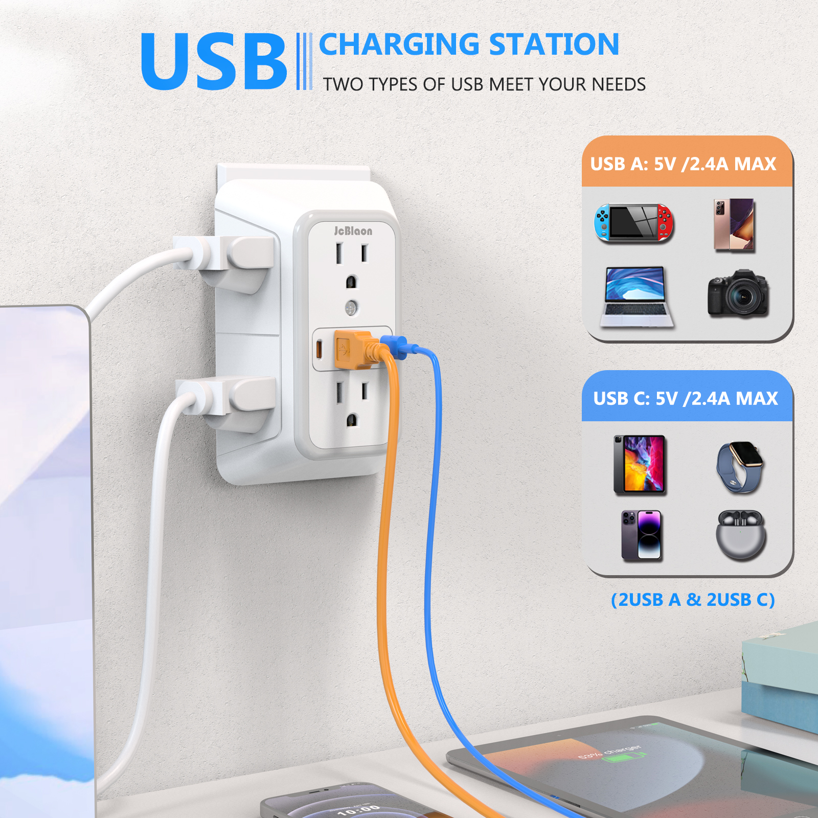 Outlet Extender Surge Protector 6 Outlets with 4 USB Ports Multi ...