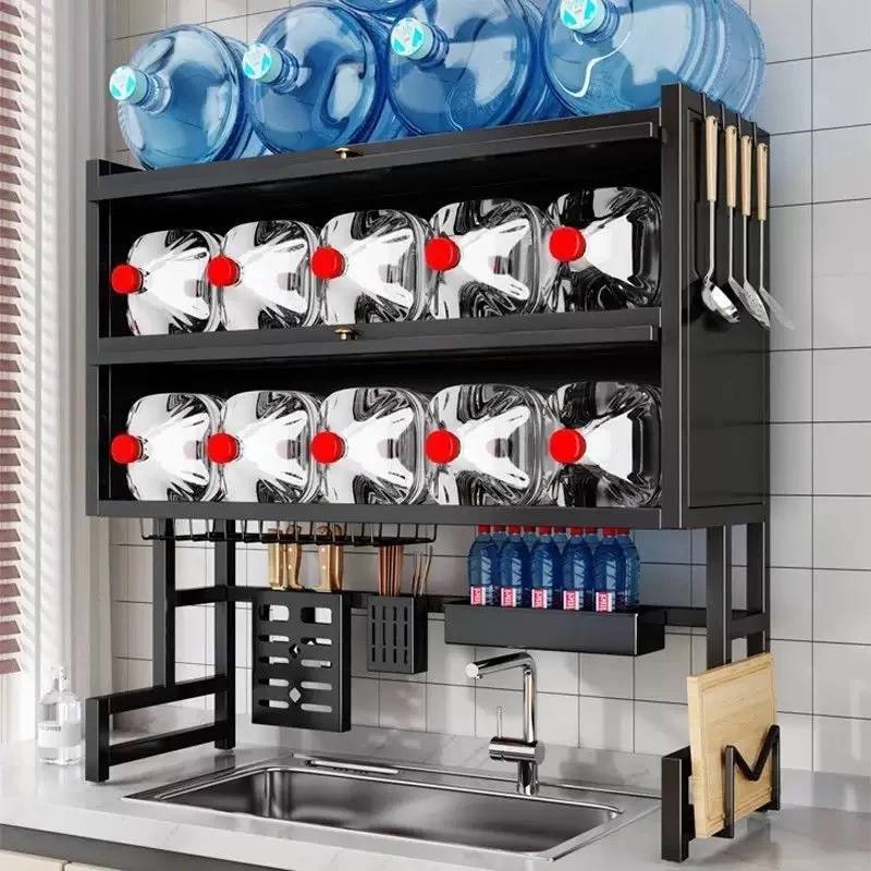 【SayaLiving Store】Kitchen Carbon Steel Single/Double-layer Sink Storage ...