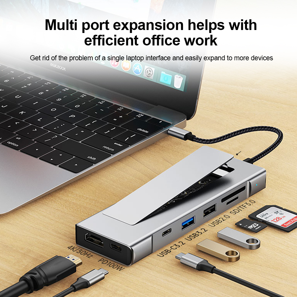8 in 1 USB C Hub 3.0 Type-C Splitter Extender M.2 NVME/SATA Dual ...
