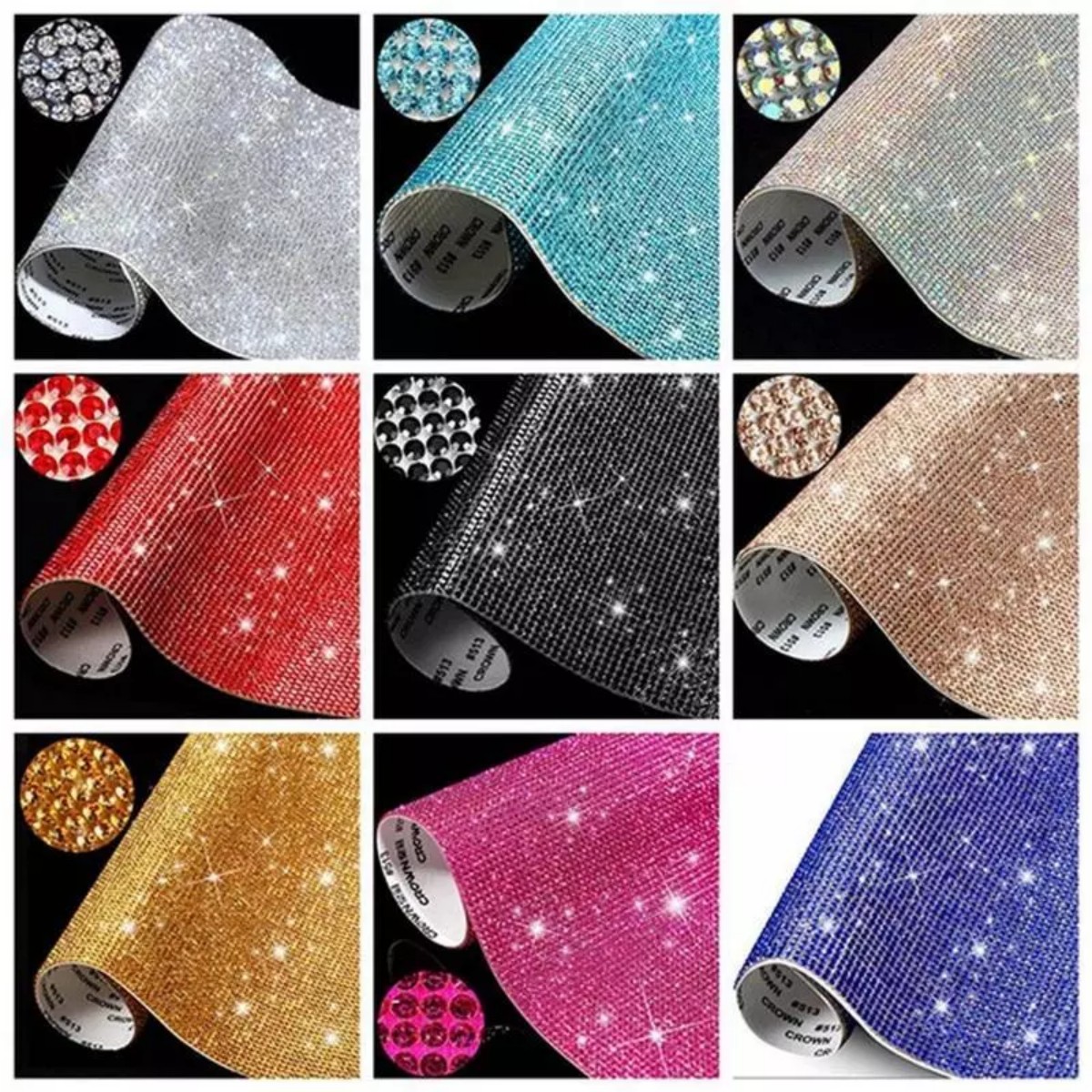 Self-Adhesive Rhinestone Sticker Tape 12x20cm, DIY Bling Diamond Sheet ...