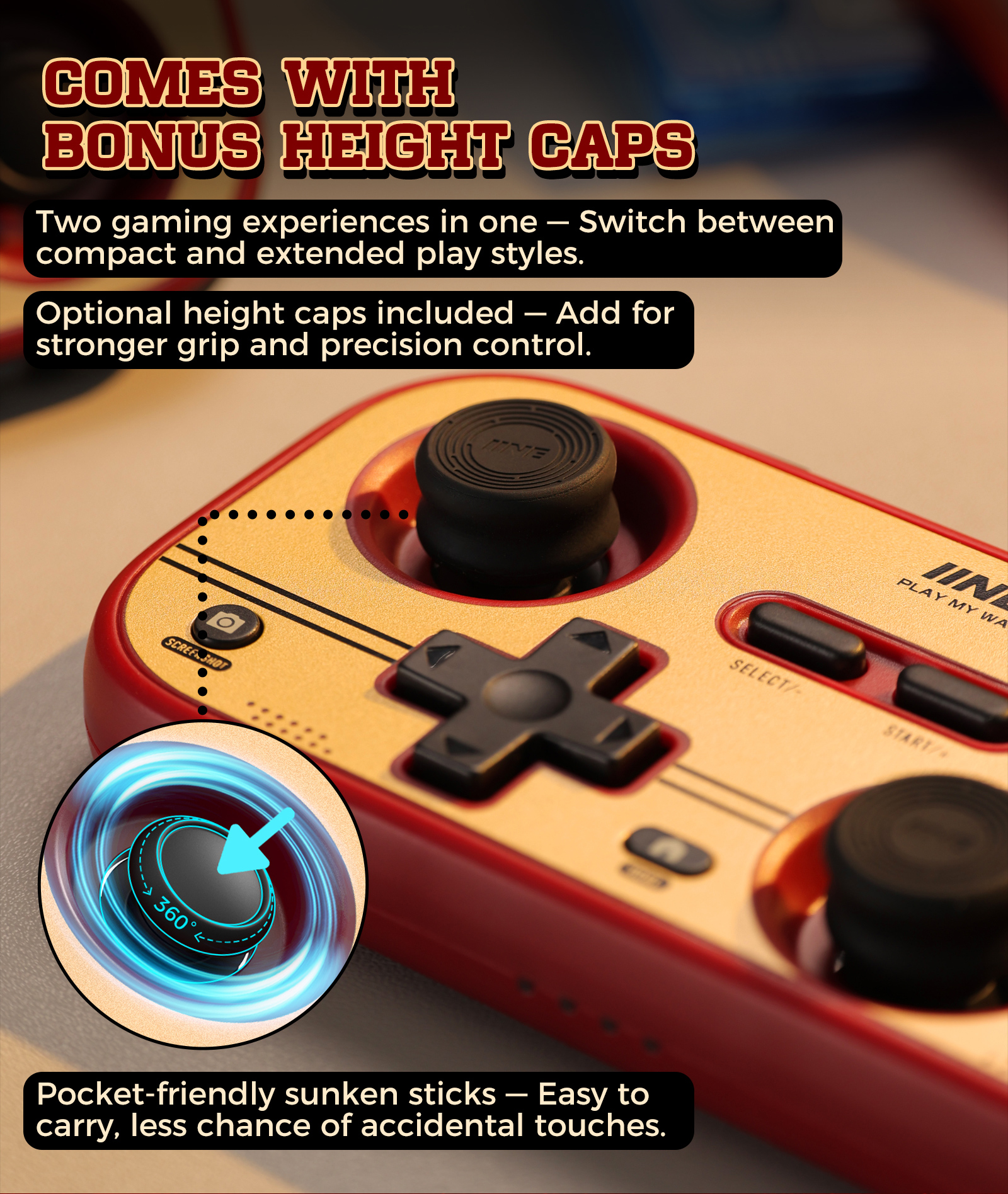 IINE Retro Pocket Game Controller/Compact & Portable Hall Joysticks ...