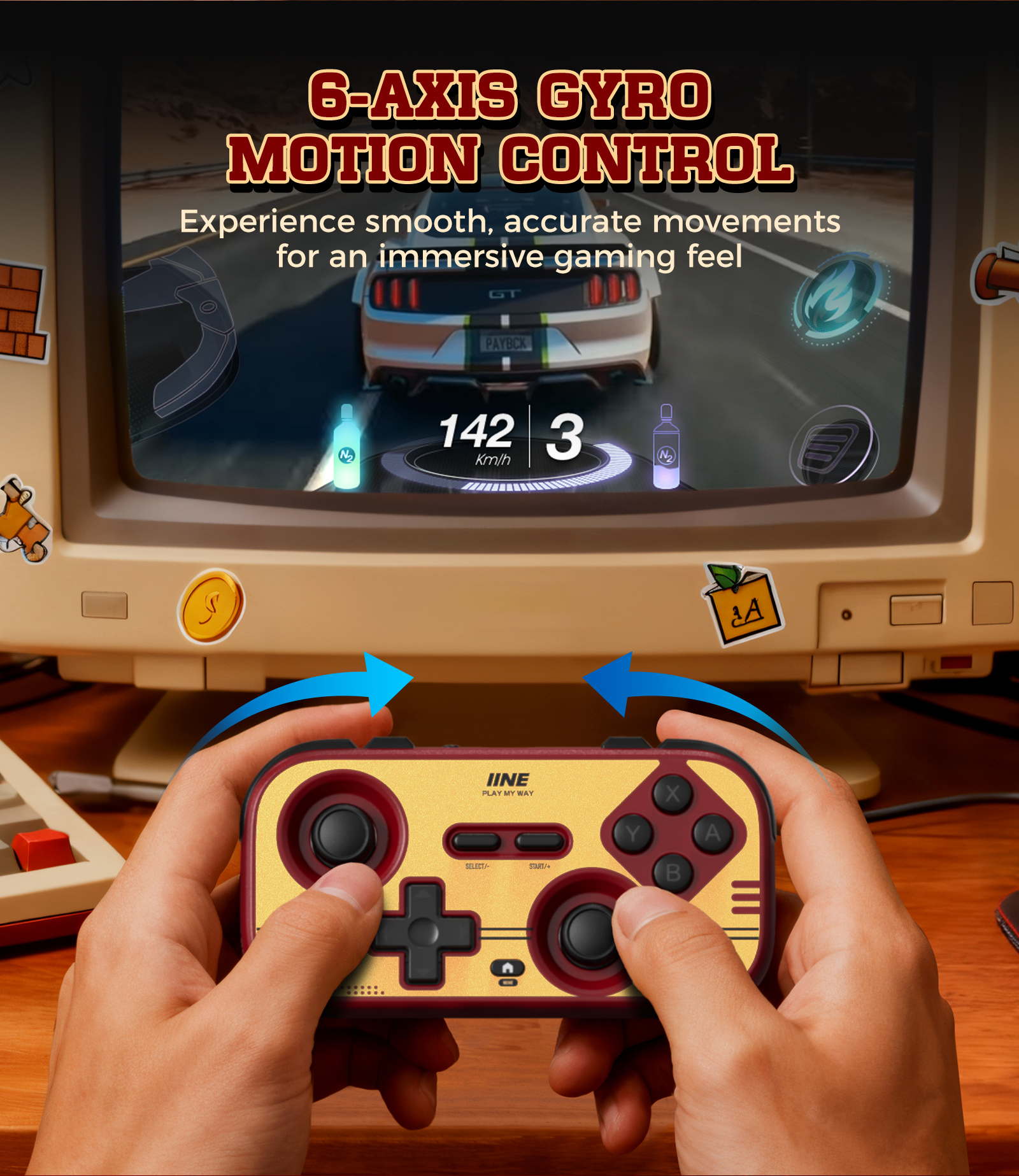 IINE Retro Pocket Game Controller/Compact & Portable Hall Joysticks ...
