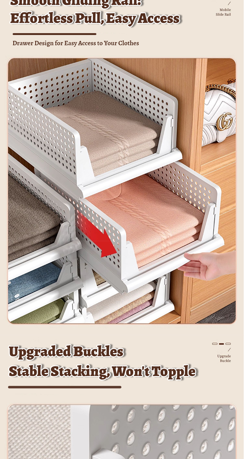 Geleby Detachable Wardrobe Organizer Stackable Drawer Storage Basket ...