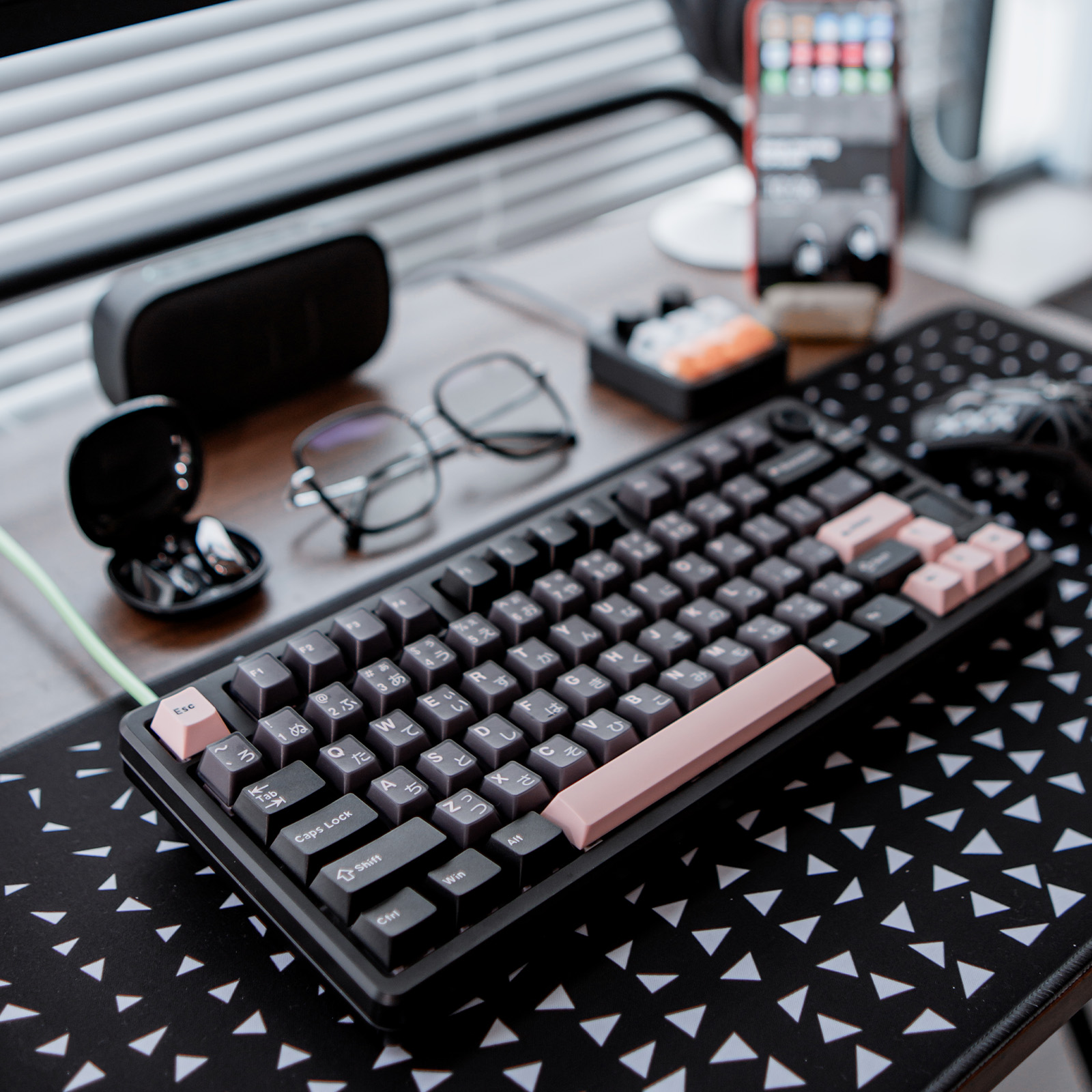 Dark Olivia Keycaps Japanese Root PBT+PC Black Pink Translucent Double ...