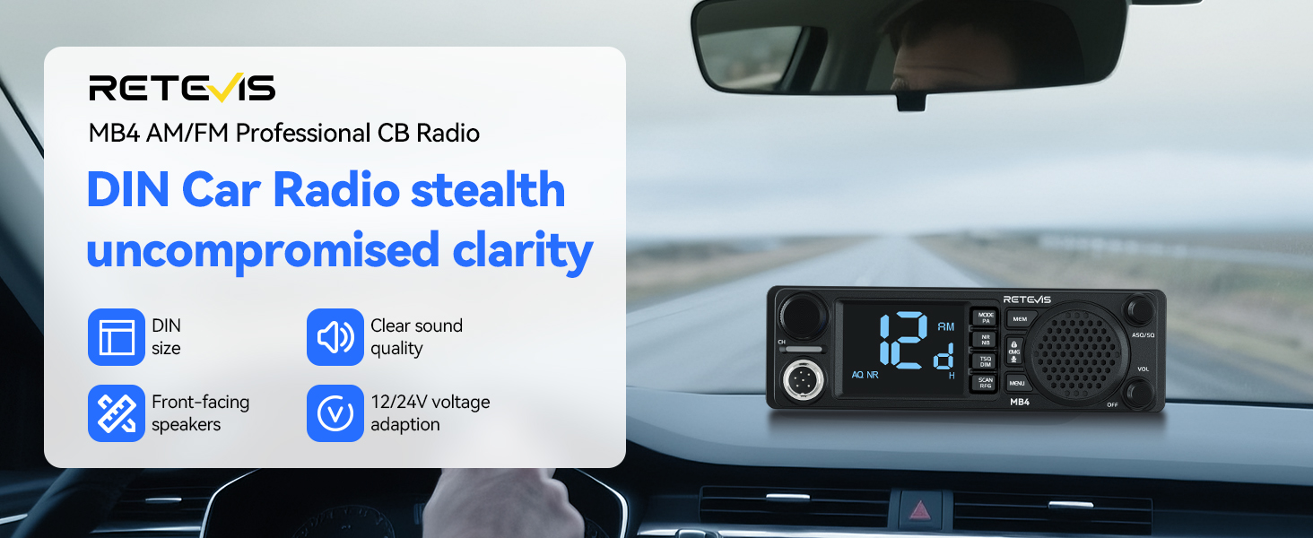 Retevis MB4 AM/FM Professional Compact CB Radio Dual Noise Cancellation ...