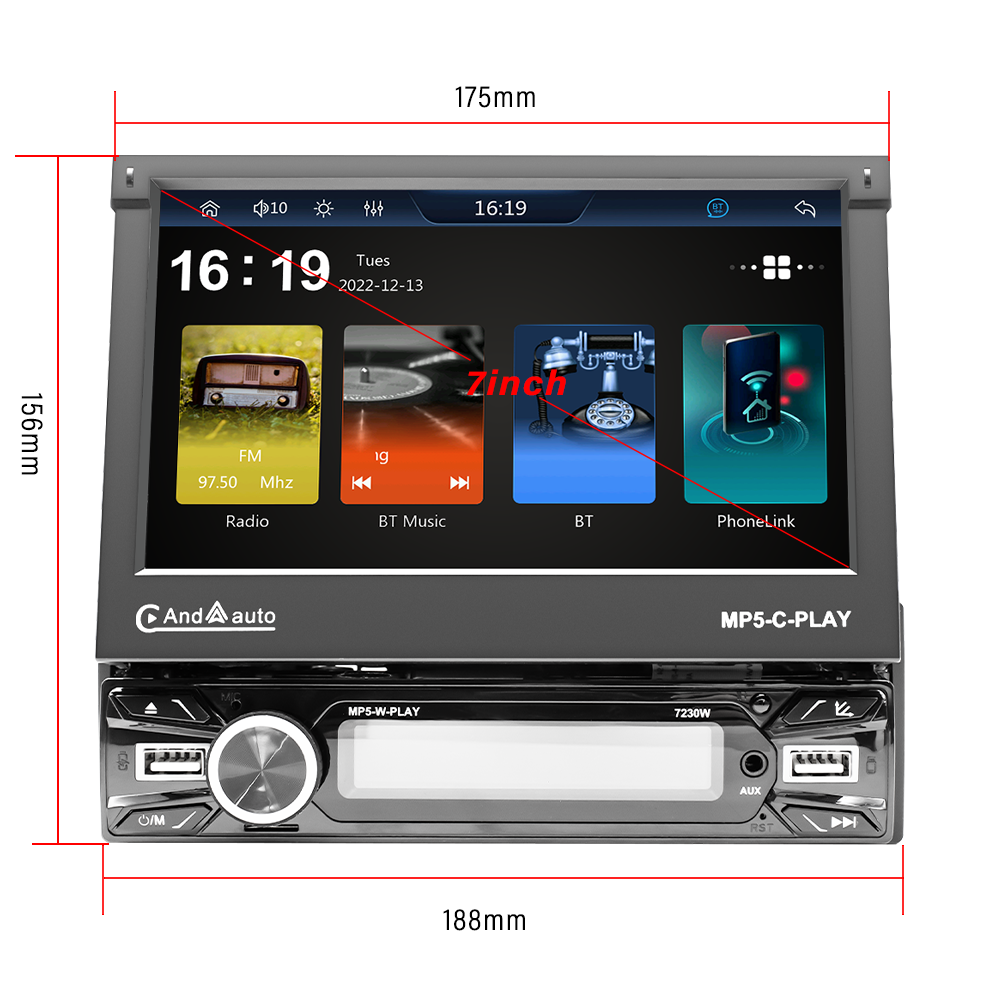 7Inch Wireless Android Auto CarPlay 1Din Video Multimedia MP5 Player ...