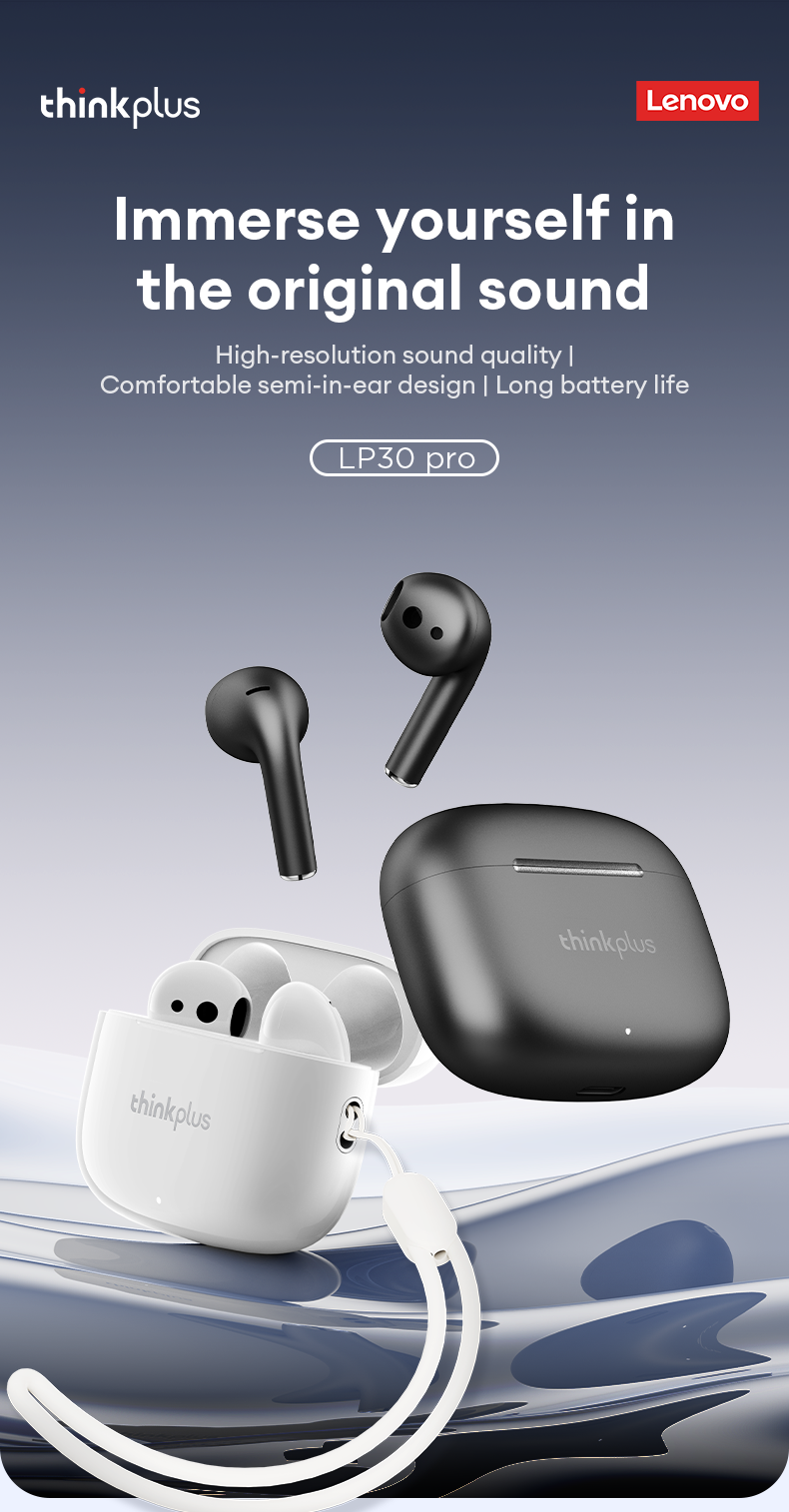 Lenovo thinkplus LP30 PRO Bluetooth earbuds semi-in-ear true wireless ...