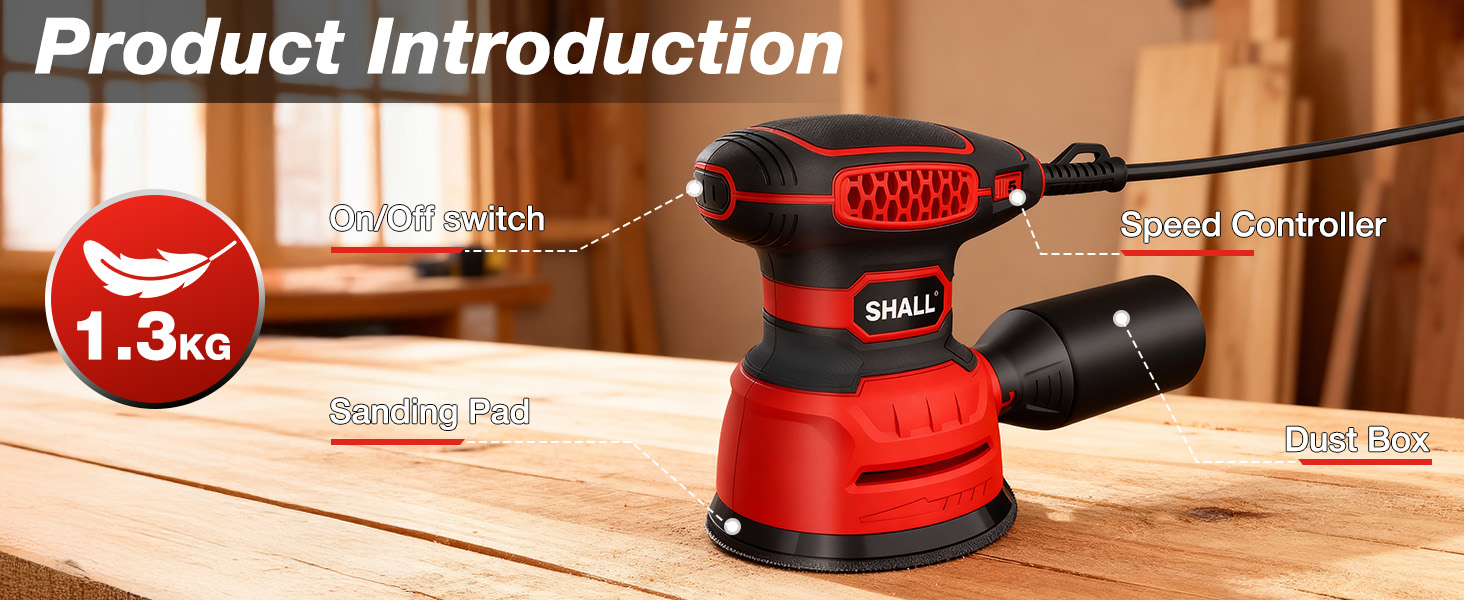SHALL 350W Heavy duty Palm Sander 5 Inch Electric Variable Speed Random ...