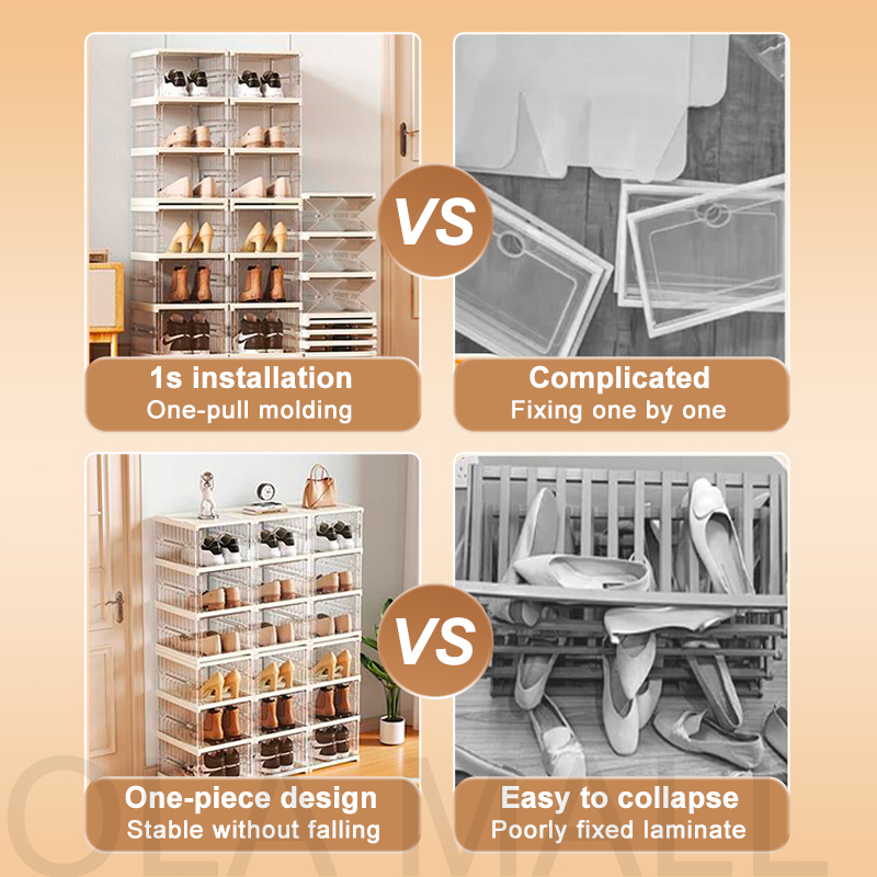 Shoe Stacker Organizer 4-Pack - Transparent Adjustable Shoe Rack For Closet Space Saving Storage (5x11 Inch Clear)