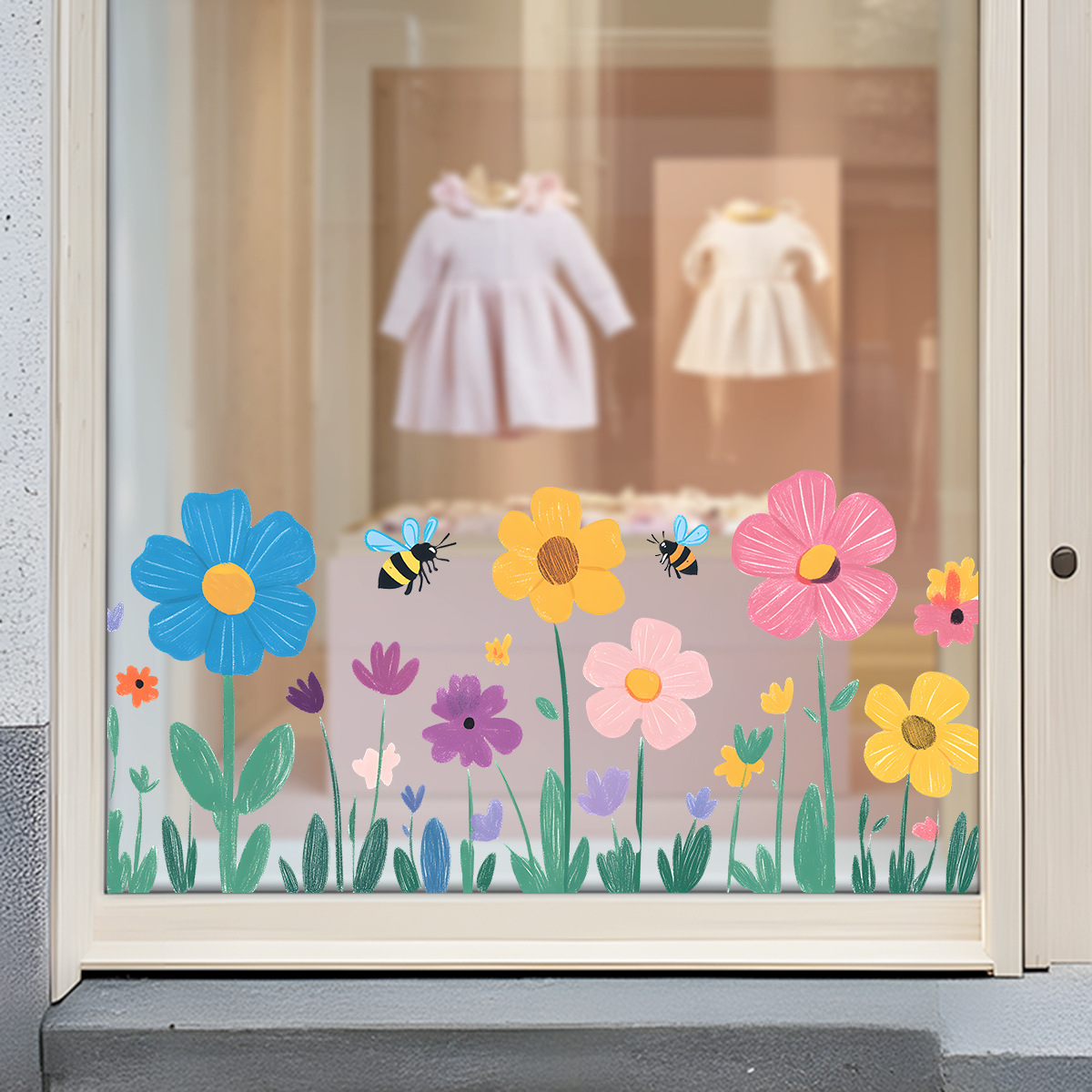 1Piece Cartoon Colorful Bee Flower Glass Wall Sticker Decor for ...