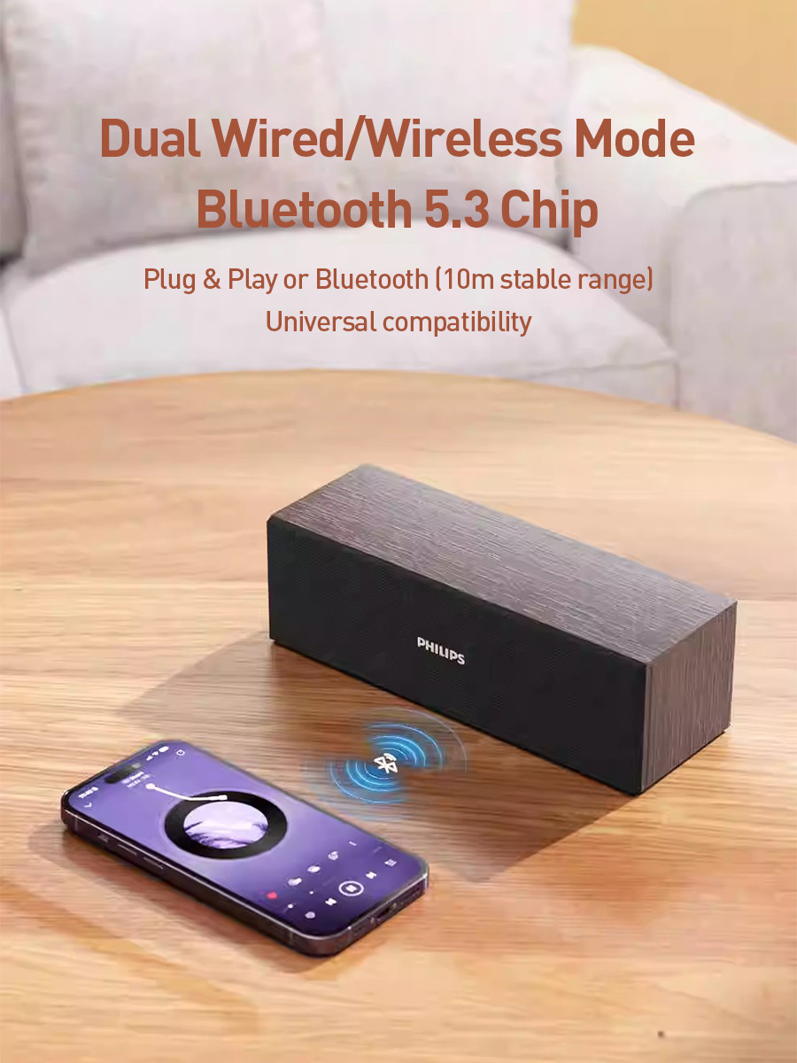 Philips SPA3609 Wooden Bluetooth Desktop Speakers Wired/Wireless Stereo ...