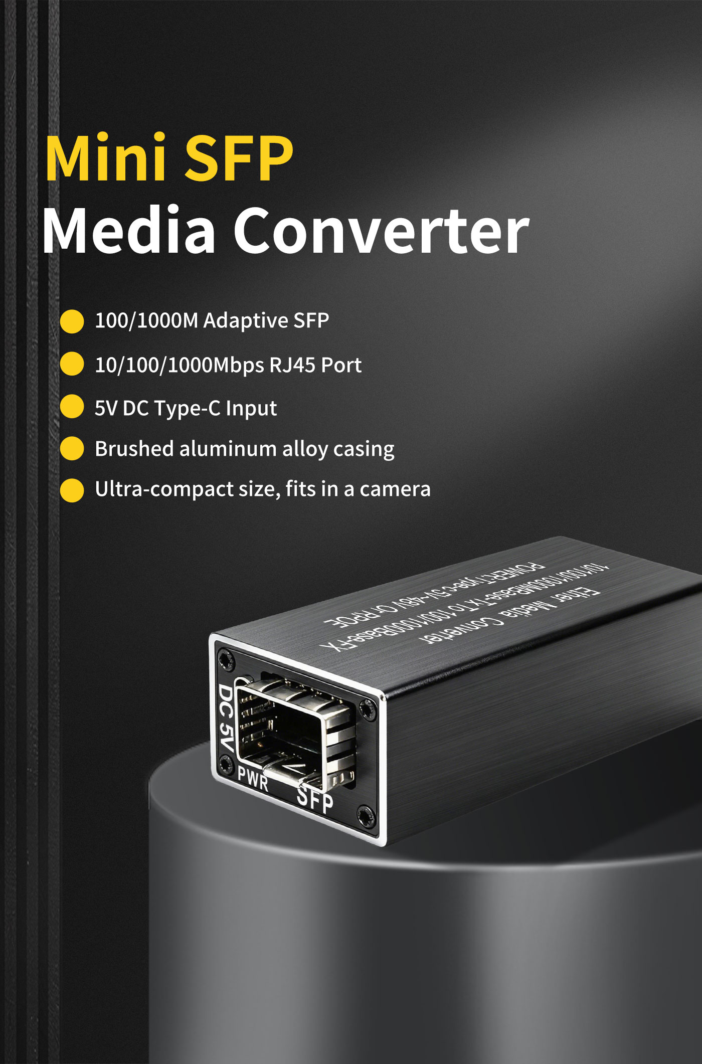 Mini Gigabit Fiber Media Converter 10/100/1000Mbps to SFP With USB ...