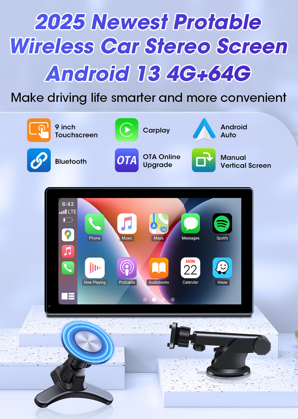 Jansite 9 inch Car Multimedia Video Player 8 Core 4+64GB Android 13 ...
