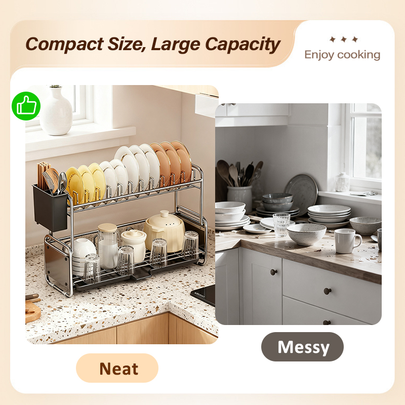 iSPECLE 2-Tier Dish Drainer Rack Dish Drying Rack For Kitchen Metal ...