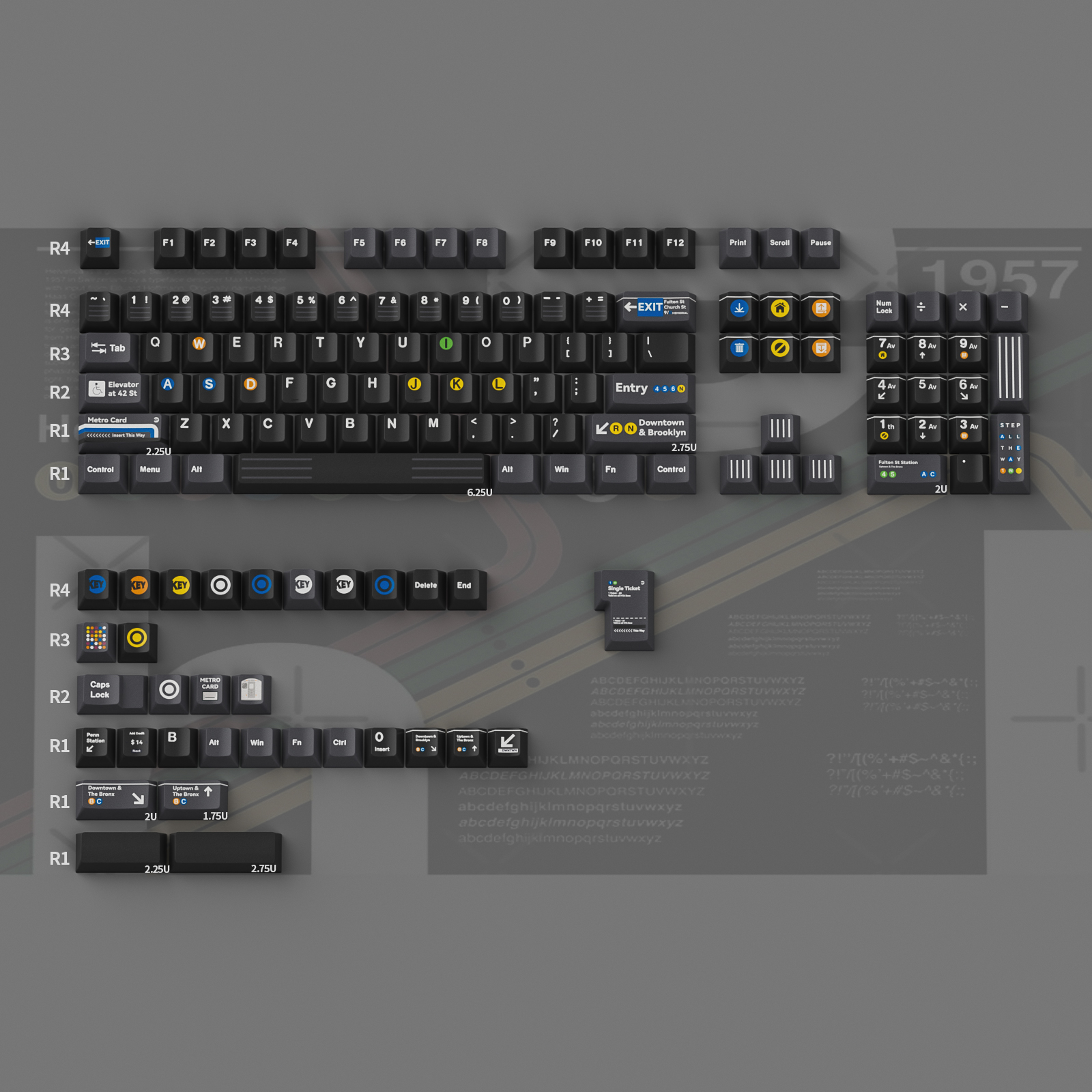 NYC Subway Keycaps PBT cherry Profile Black keycap set for Mechanical ...
