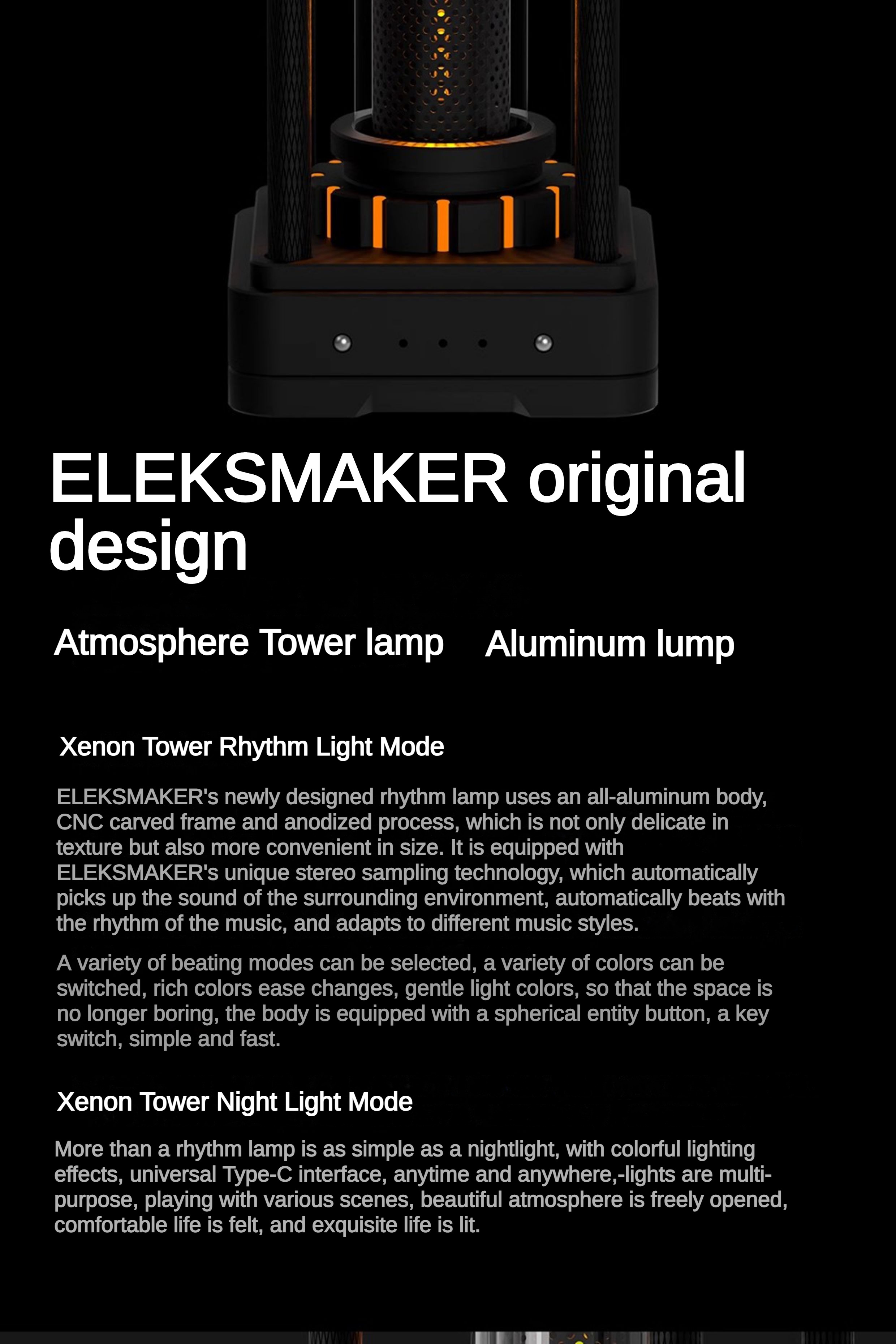 EleksMaker Tritium Tower Music Pickup Rhythm Light Retro Tube Night ...