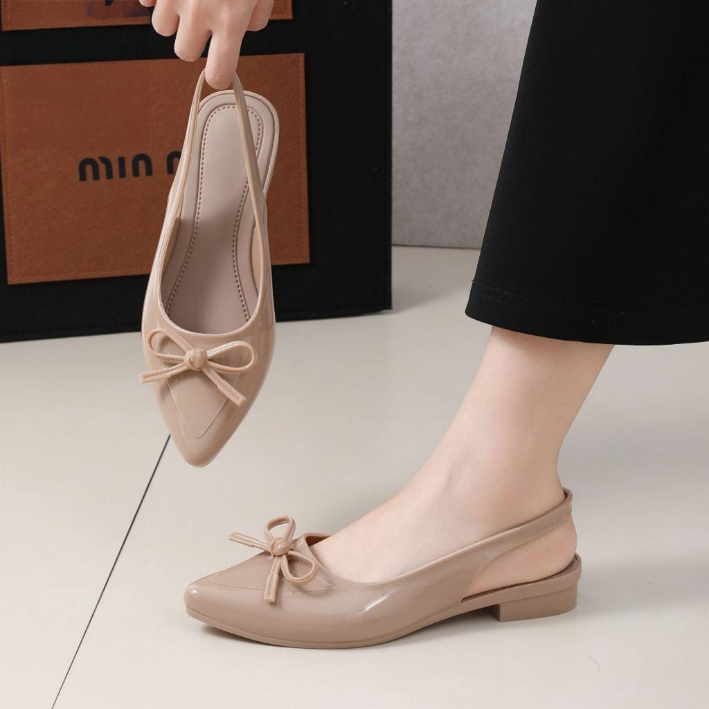 AN Korean Fashion Glossy Pointed Jelly Sandals 1Inch Heel Ankle Strap ...
