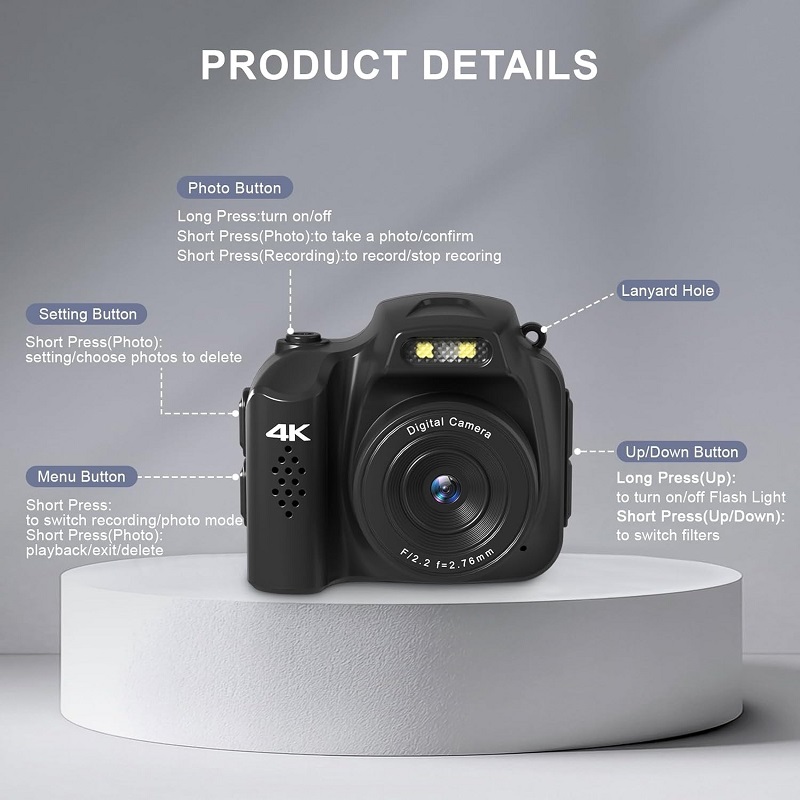 VETEK Mini Camera 4K 64MP Small Digital Camera, Pocket Retro Nostalgia ...