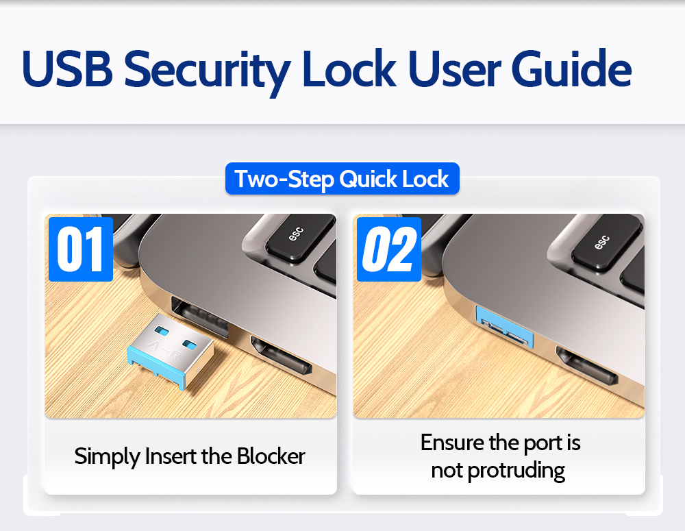 AMPCOM USB Security Insert Lock, Detachable Carbon Steel USB Dust Plug ...