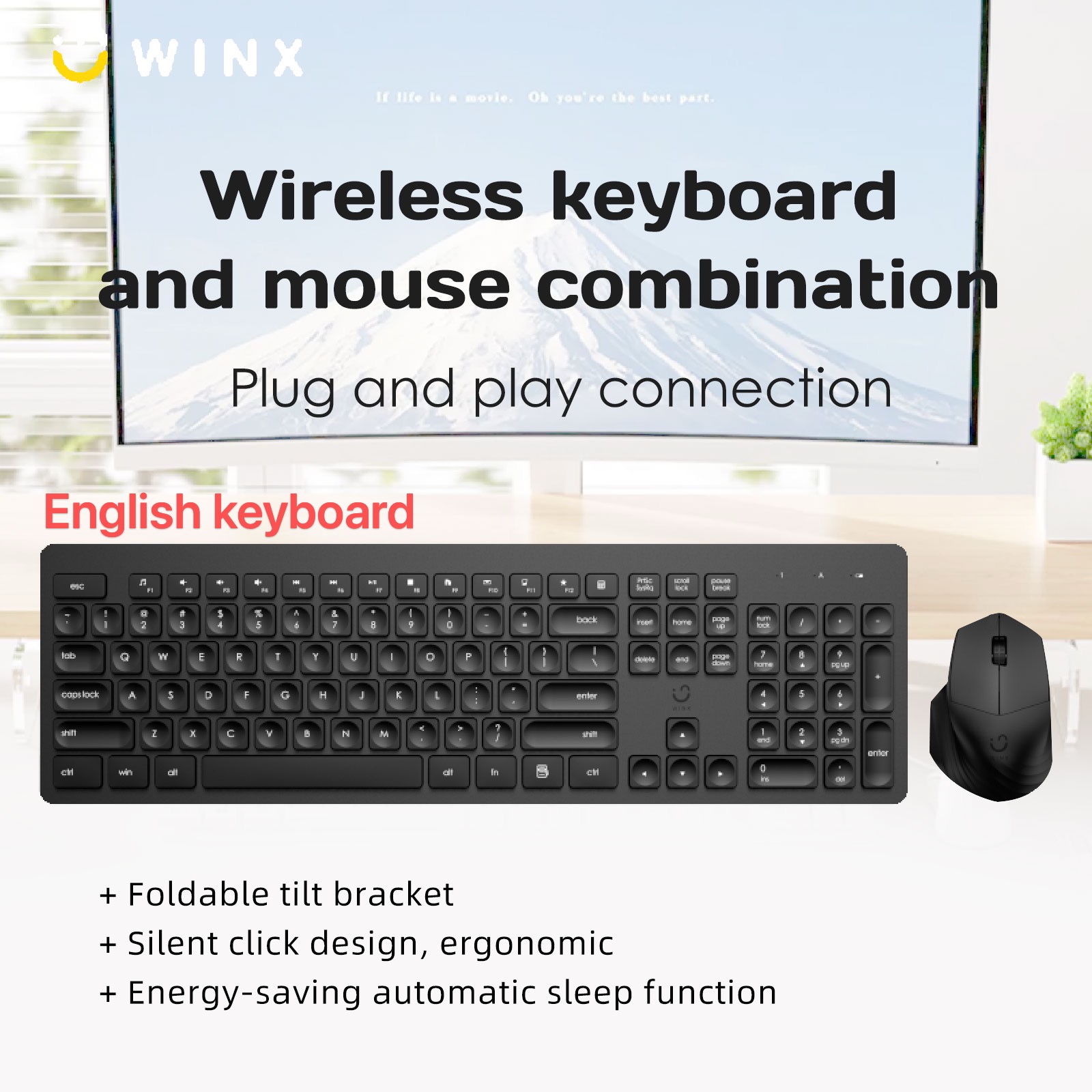 WINX (two-year warranty) ultra-thin 2.4GHz wireless keyboard and mouse ...