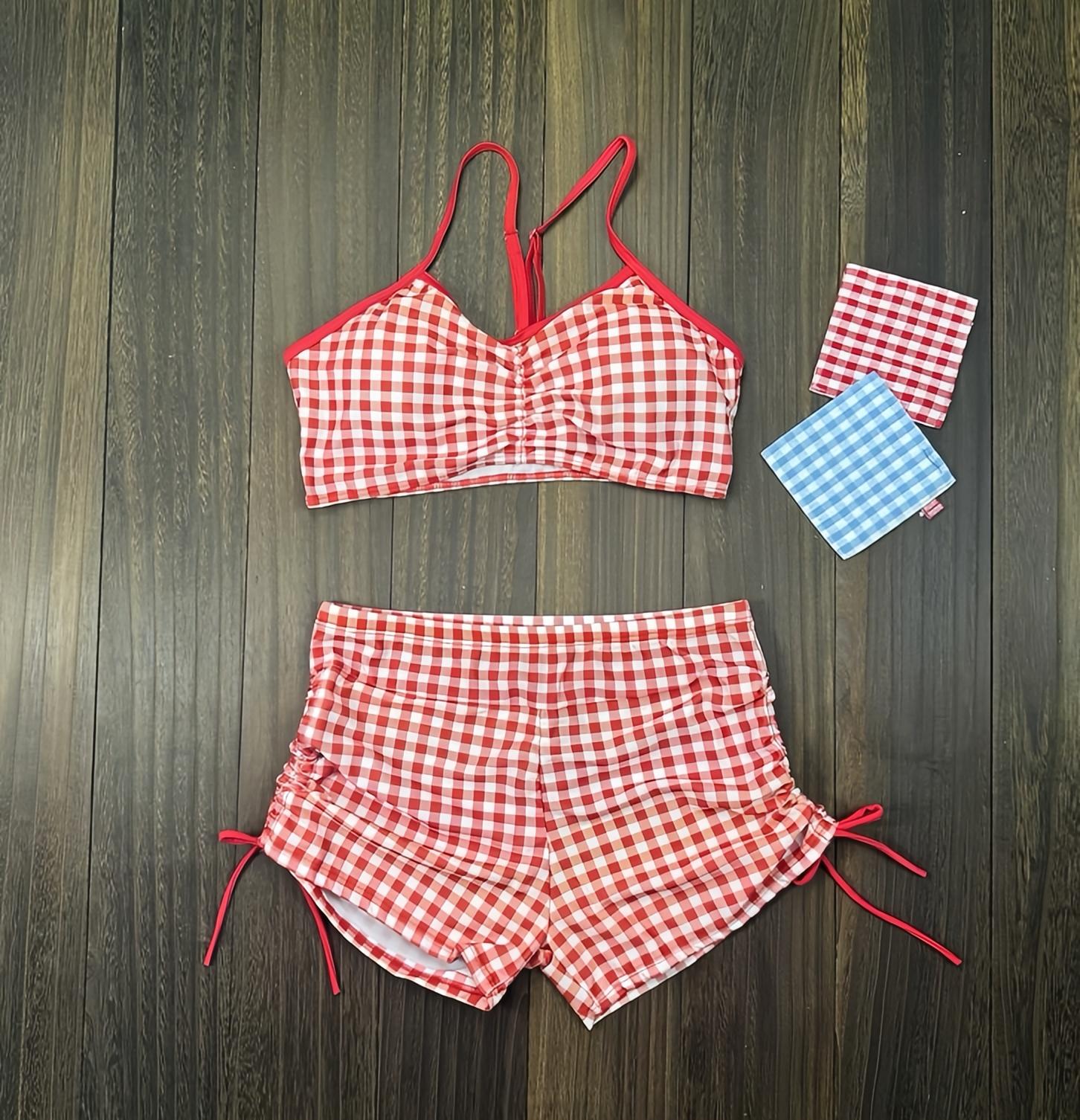 BLISS Ruby 3in1 Plus Size Bikini Set Blue Plaid Beachwear Sun-proof ...