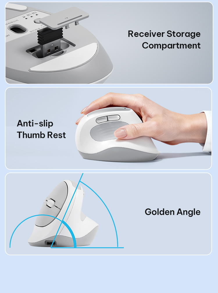 BOW MD390L Ergonomic Mouse 2.4G/Bluetooth/Wired Three-mode Mice ...