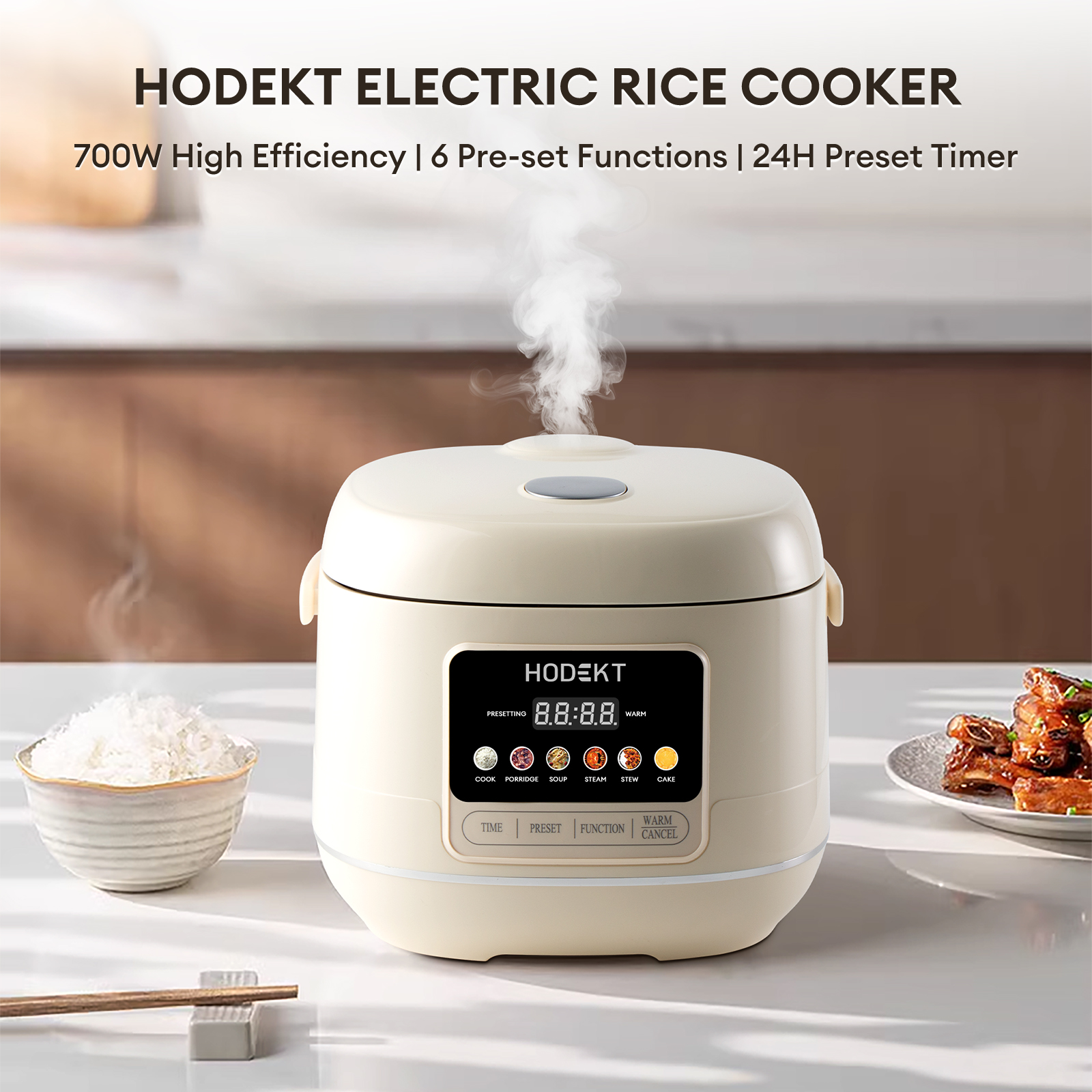 HODEKT 4L Rice Cooker Non-stick 24-hour Delay Timer Smart Touch-control ...