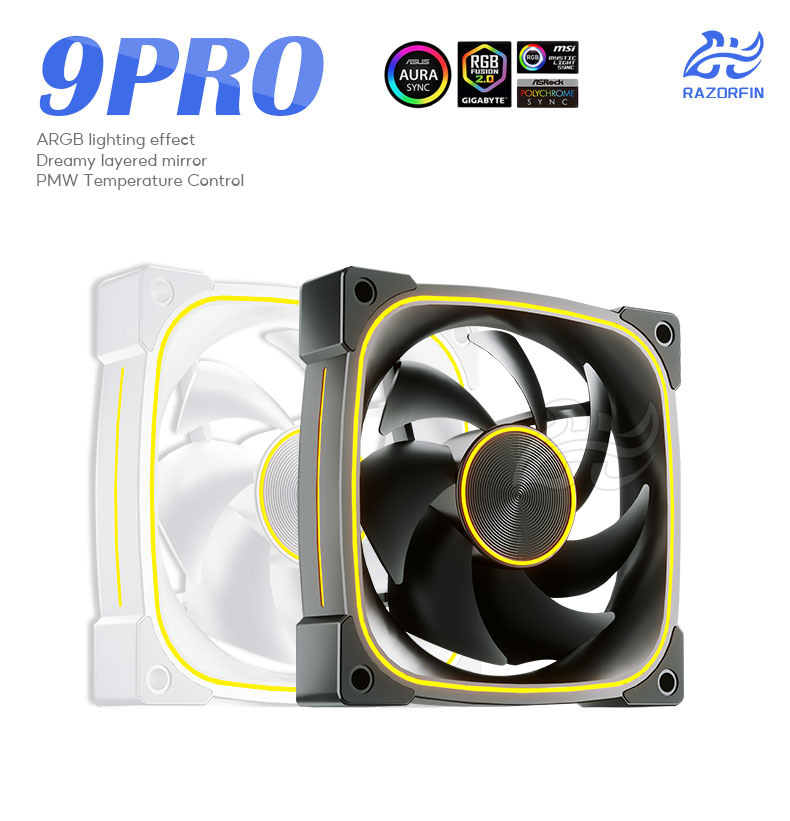 9Pro PC Case Fan 120mm, 5V 3-Pin Motherboard ARGB light Sync, 800-1600 ...