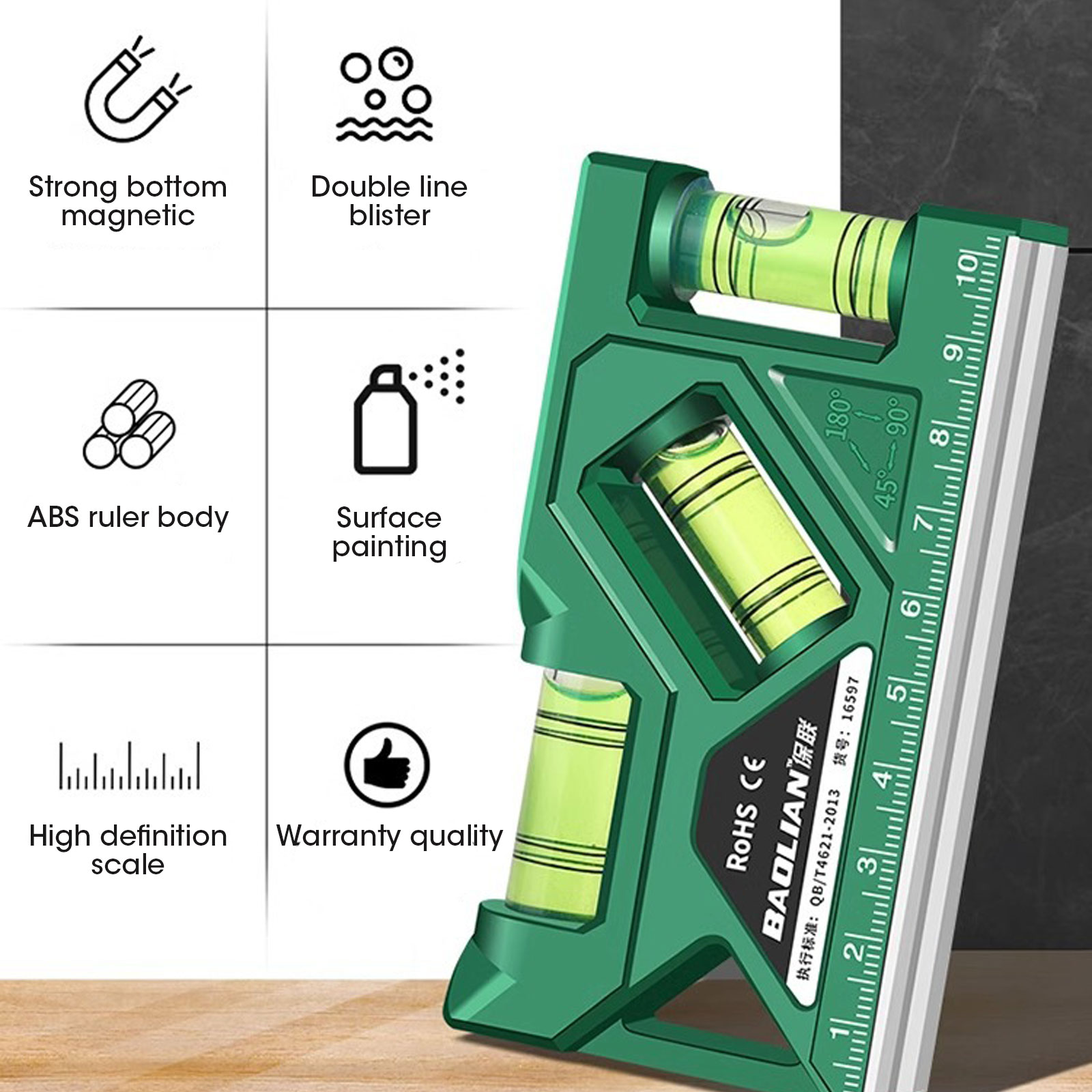 Portable Magnetic Pocket Level Gauge Mini Protractor with Metric Ruler ...
