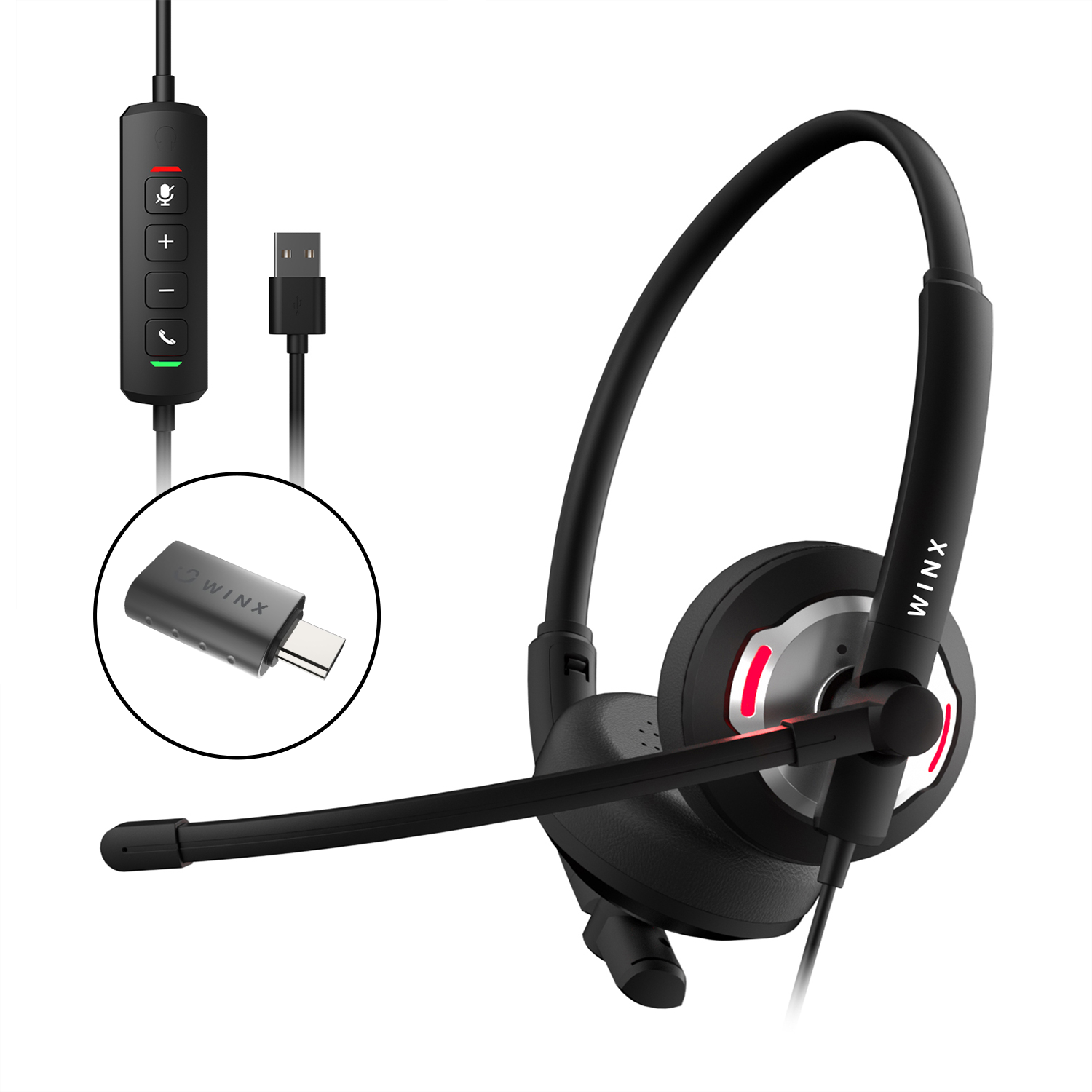 WINX Two-Year Warranty) Wired Headset AI Noise Cancelling Headset ...