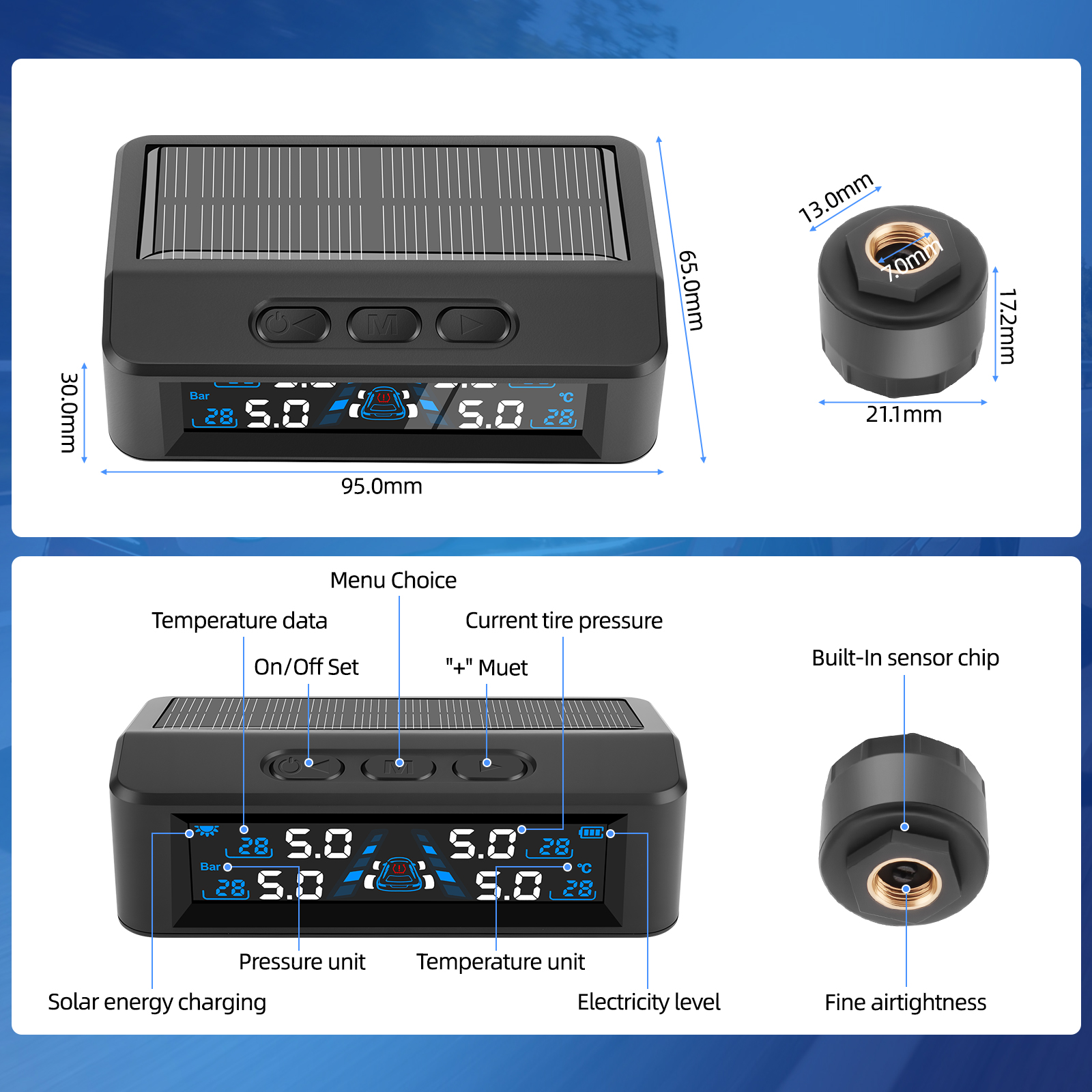 NEW Universal TPMS Car Tire Pressure Alarm Monitor System 4 Sensors ...