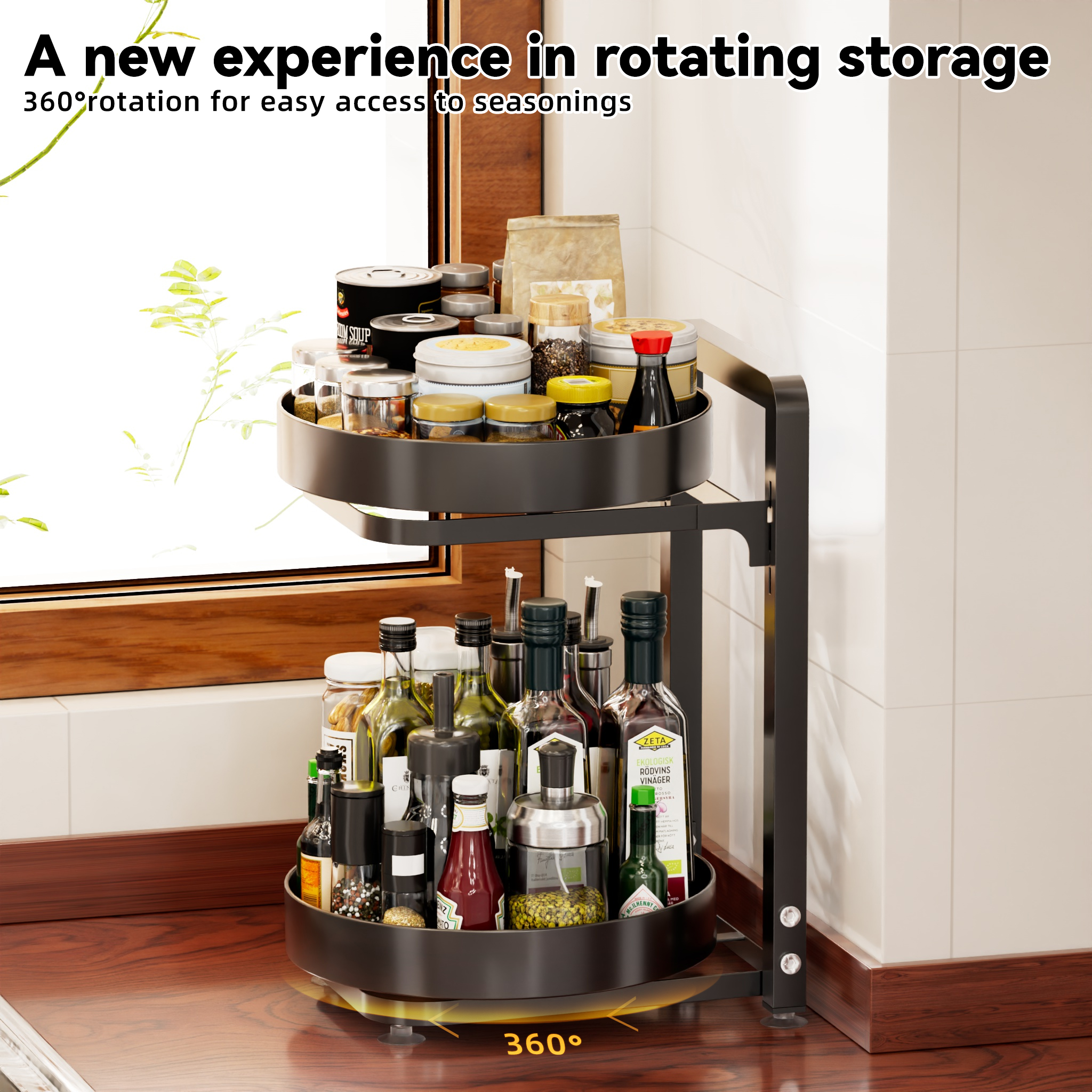 2/3-Layer Rotating Spice Rack Metal 360°Spin Condiment Organizer ...