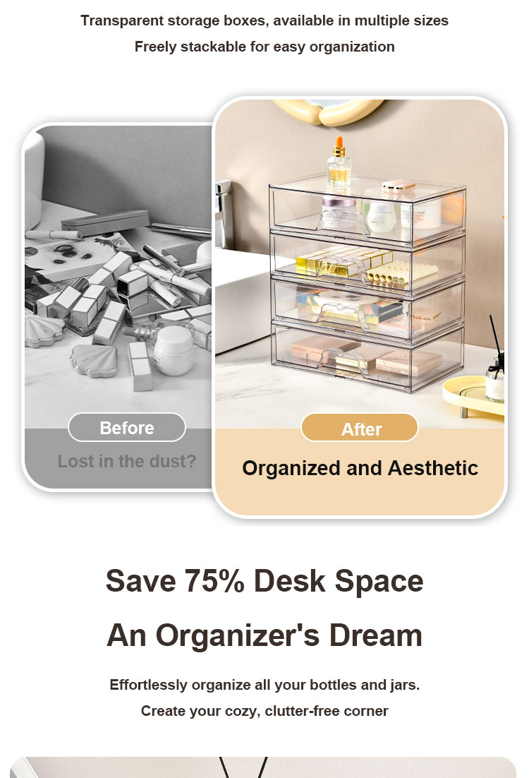 Acrylic Table Storage Box Drawer Type Stackable Desktop Organizer with ...