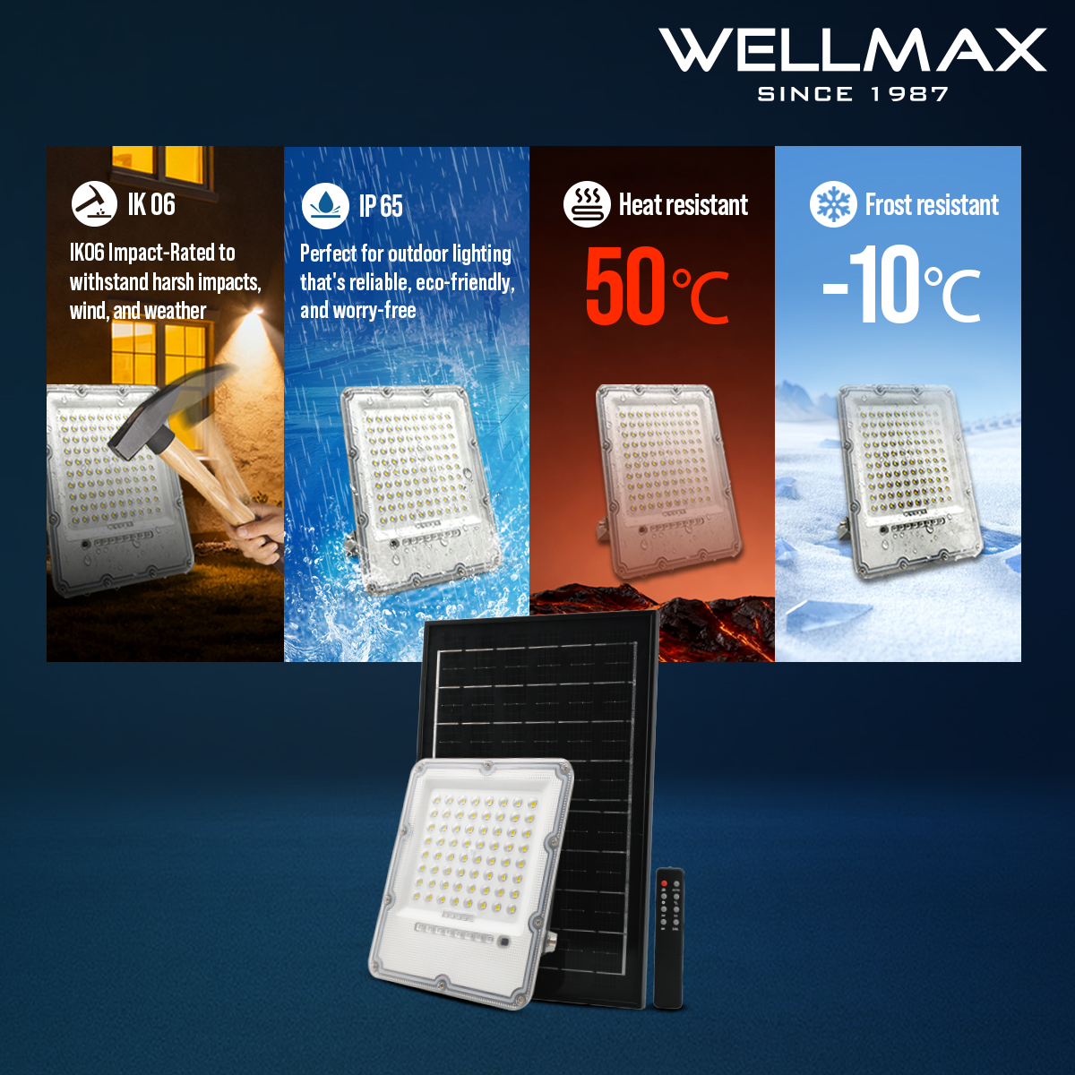 WELLMAX Solar Light Outdoor Flood Light With Solar Panel & Remote 6500K ...