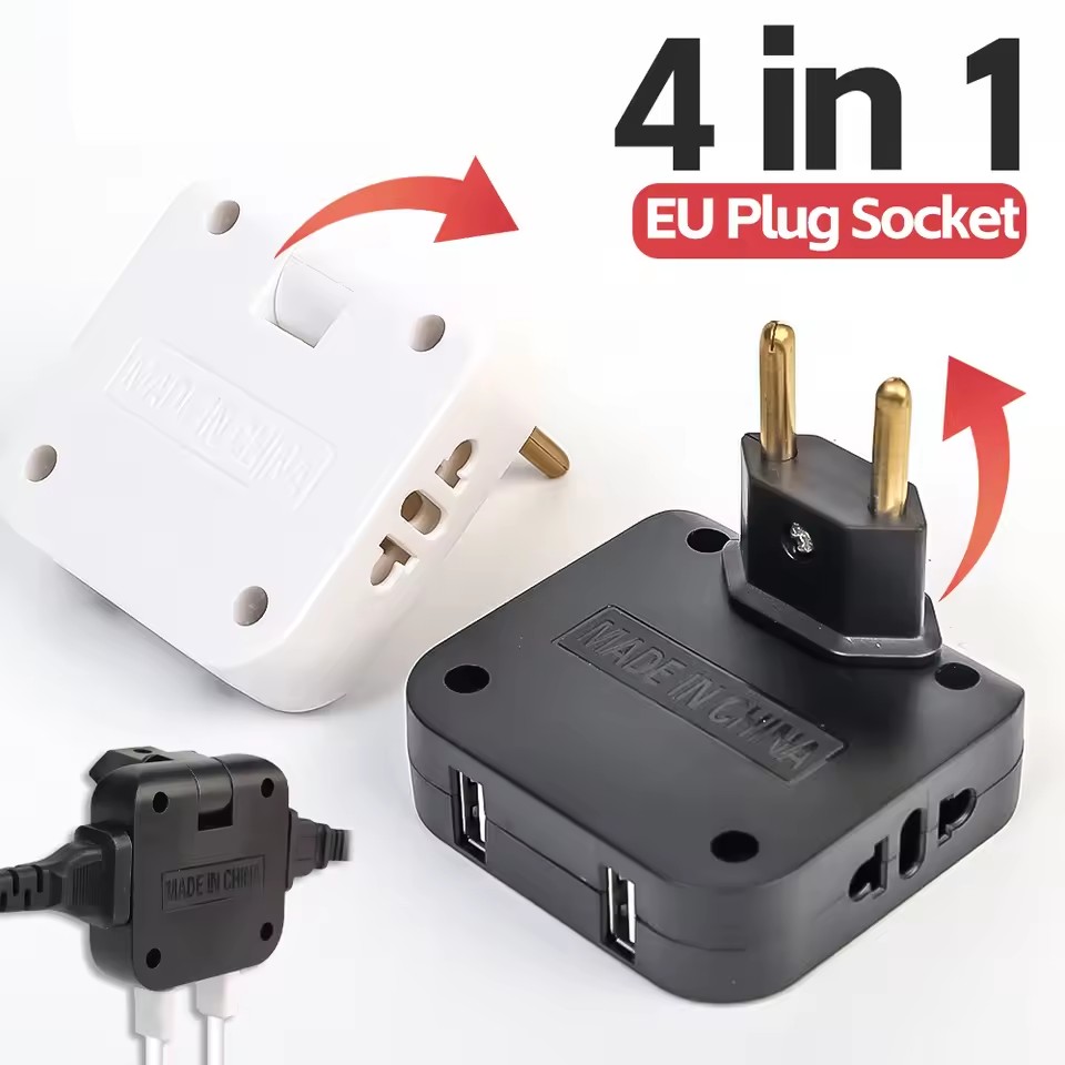Travel 180 Degree Rotation Socket Extension Plug - 4 in 1 EU Power Plug ...