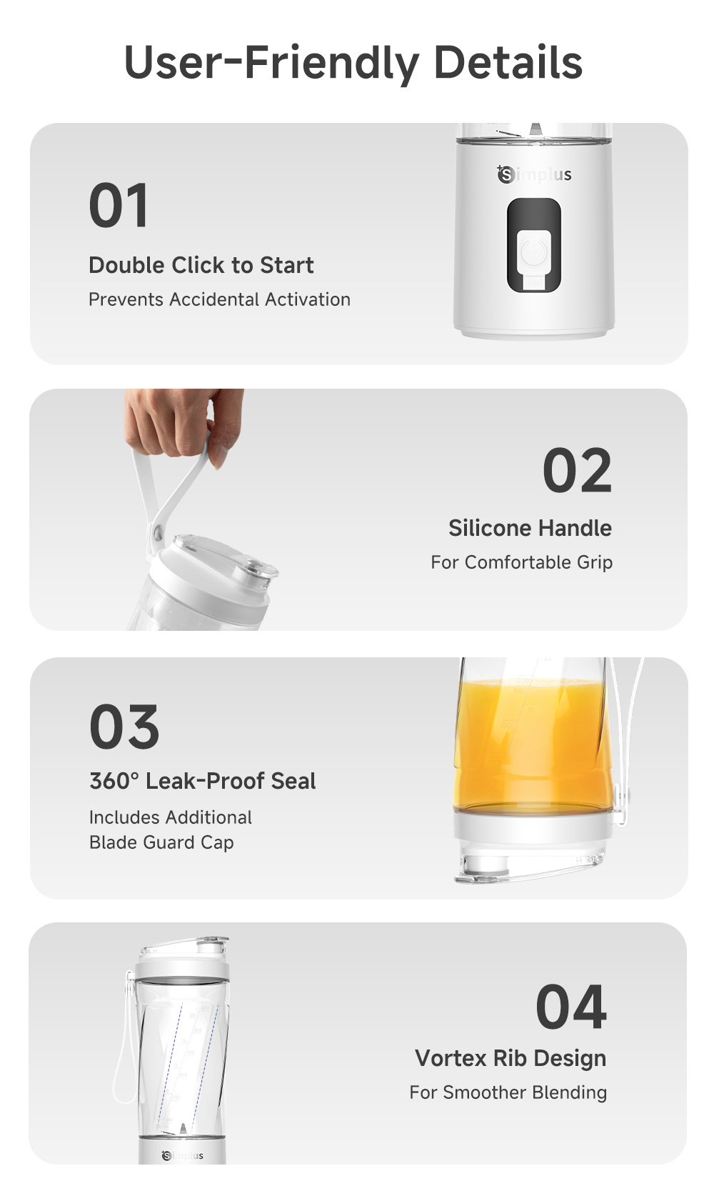 Simplus Portable Blender Wireless Blender Cup Food Processor Stylish ...