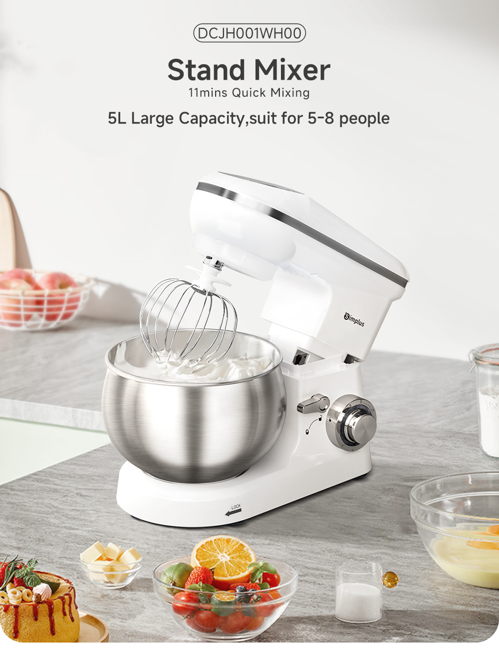 Simplus Stand Mixer 5L Professional Classic Mixer 2mins Quick Mixing ...
