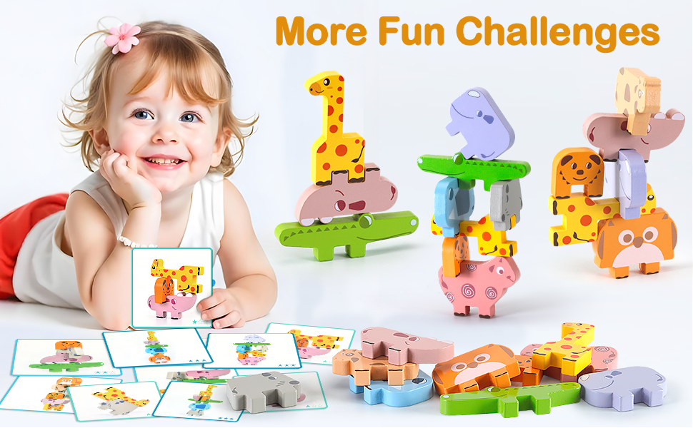 NIKO 10PCS Animal Stacking Blocks Wooden Balance Game Educational Toy ...