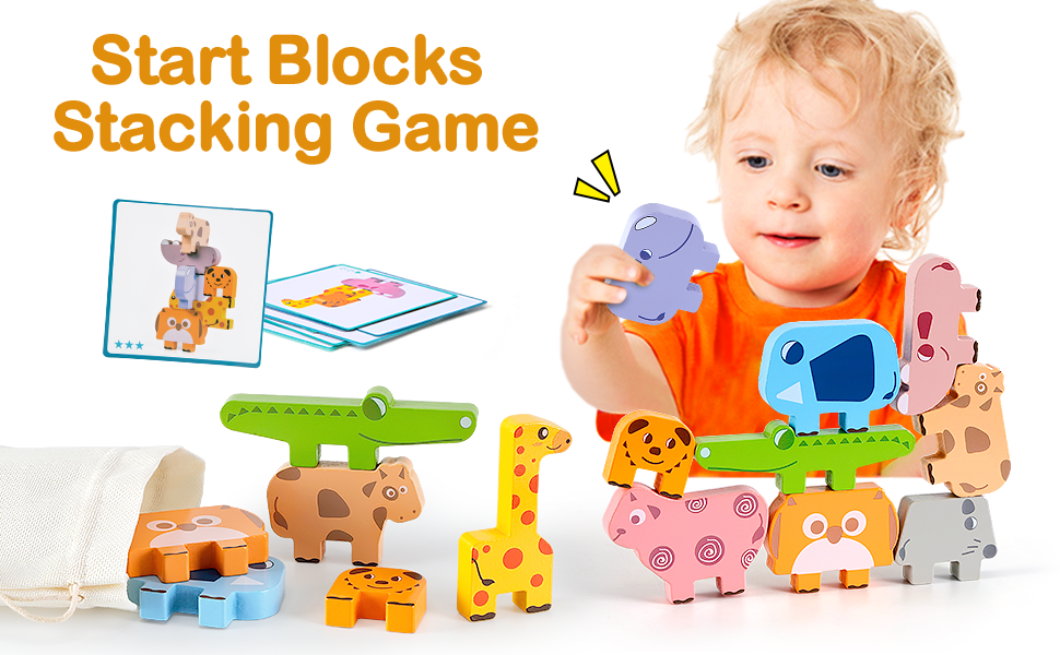 NIKO 10PCS Animal Stacking Blocks Wooden Balance Game Educational Toy ...