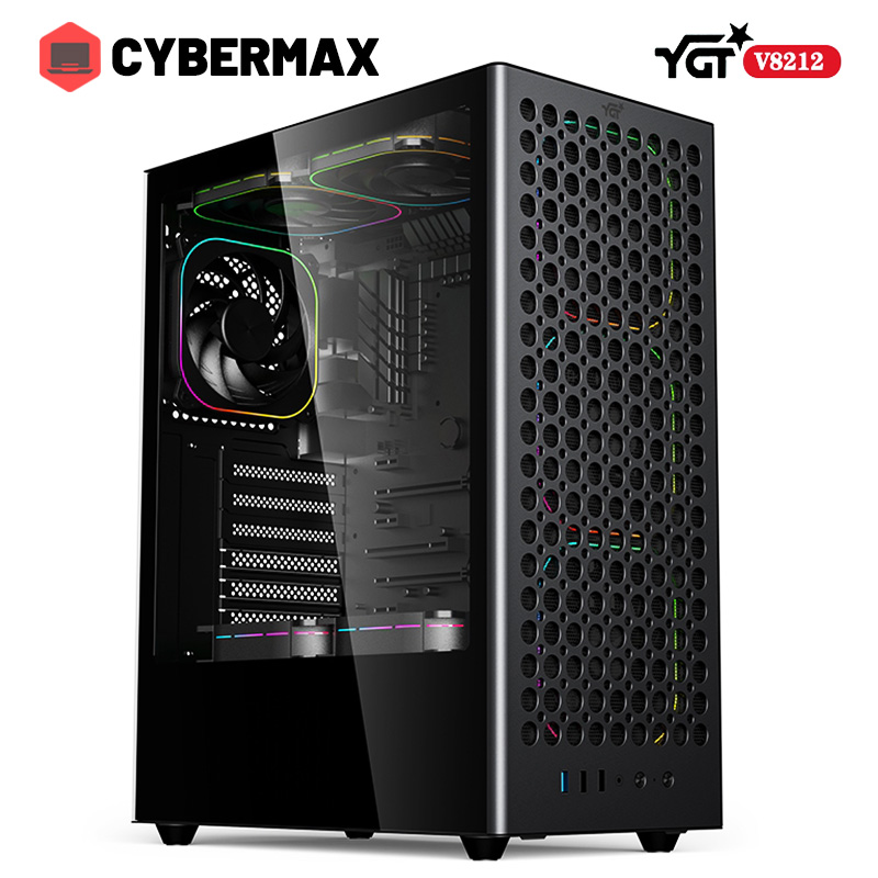 YGT Gaming Pc Case Mesh Panel Side With Tempered Glass Mid Tower Micro ...