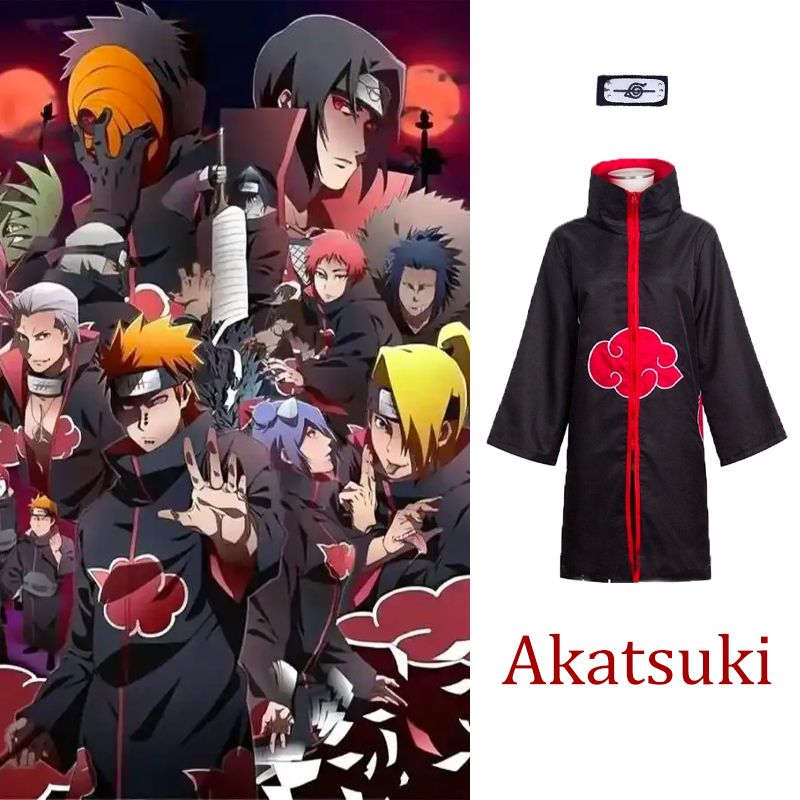 Naruto Akatsuki Costume Black Cloak Robe Japanese Anime Halloween ...